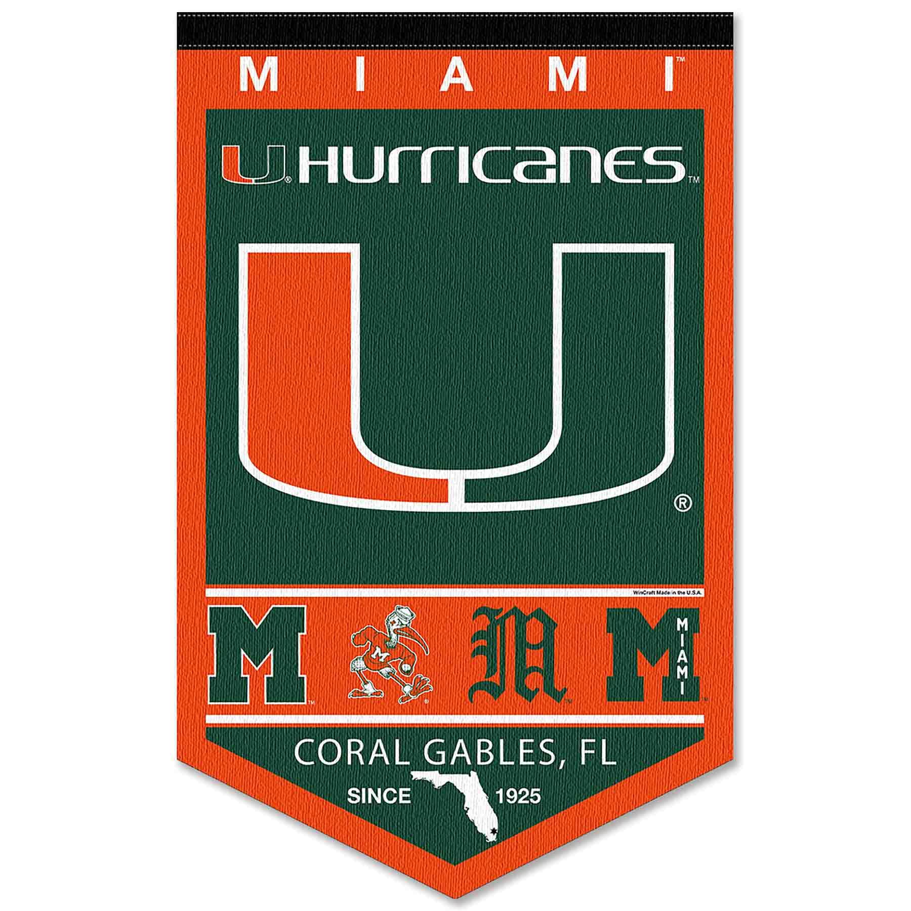 College Flags & Banners Co. Hurricanes Heritage History Banner Pennant - Sports Collectibles, Sports Memorabilia, Sports Fan Shop, Sports Gifts
