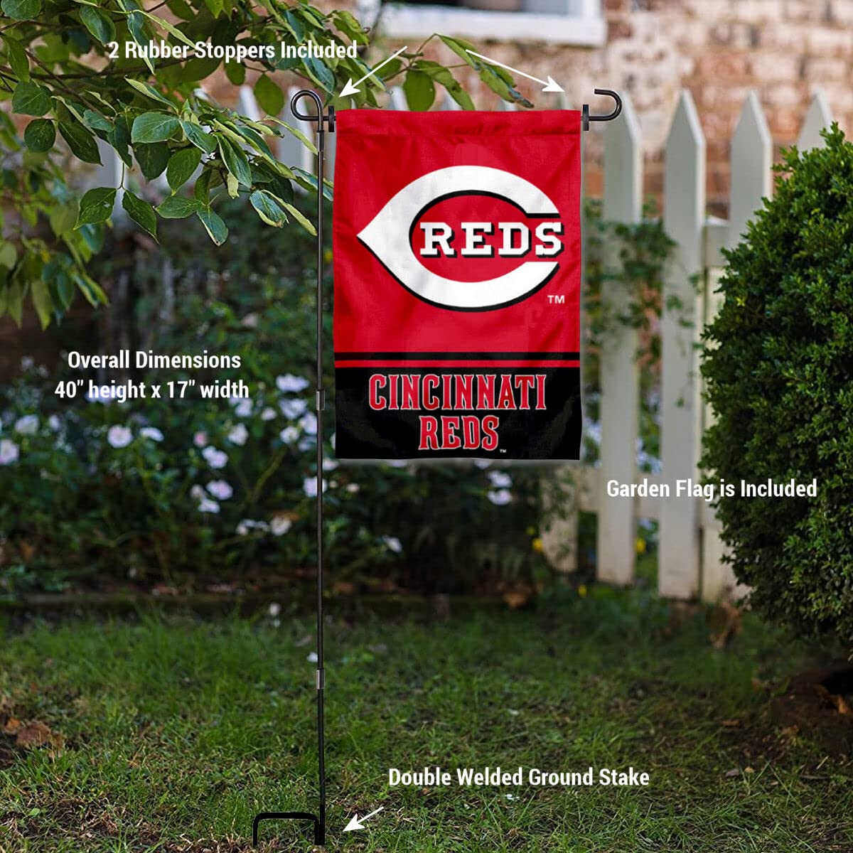 Cincinnati Reds Garden Flag with Stand Holder - Sports Collectibles, Sports Memorabilia, Sports Fan Shop, Sports Gifts