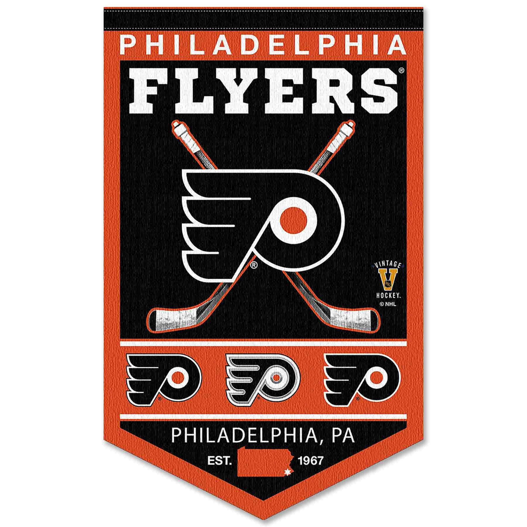 WinCraft Philadelphia Flyers Heritage History Banner Pennant - Sports Collectibles, Sports Memorabilia, Sports Fan Shop, Sports Gifts