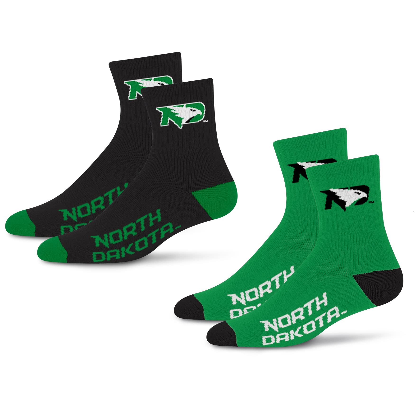 For Bare Feet NCAA North Dakota Fighting Hawks Quarter Sock Two Pack Team Colors Large - Sports Gifts, Sports Memorabilia, Sports Collectibles, Fan Shop