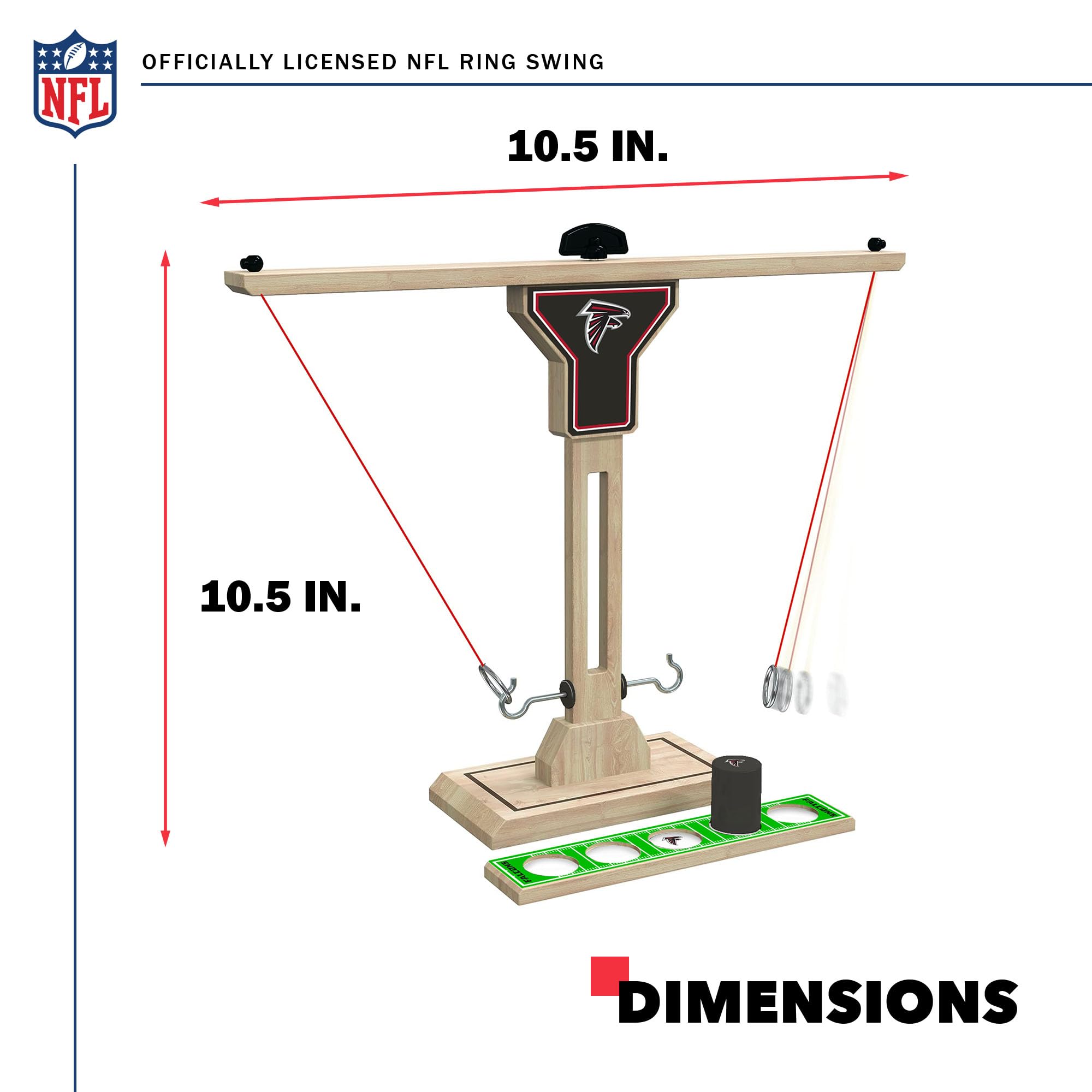 Wild Sports NFL Atlanta Falcons Wooden Ring Swing Battle - Head-to-Head Ring Toss Hook & Ring Game for NFL Fans - Sports Collectibles, Sports Memorabilia, Sports Fan Shop, Sports Gifts