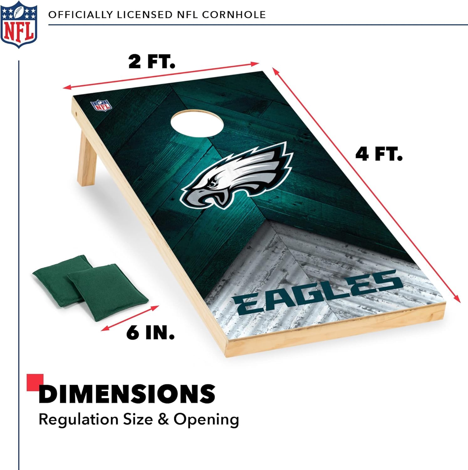 Wild Sports NFL Philadelphia Eagles 2' x 4' Regulation Size Solid Wood Cornhole Set with Direct Print HD Team Graphics - Sports Collectibles, Sports Memorabilia, Sports Fan Shop, Sports Gifts