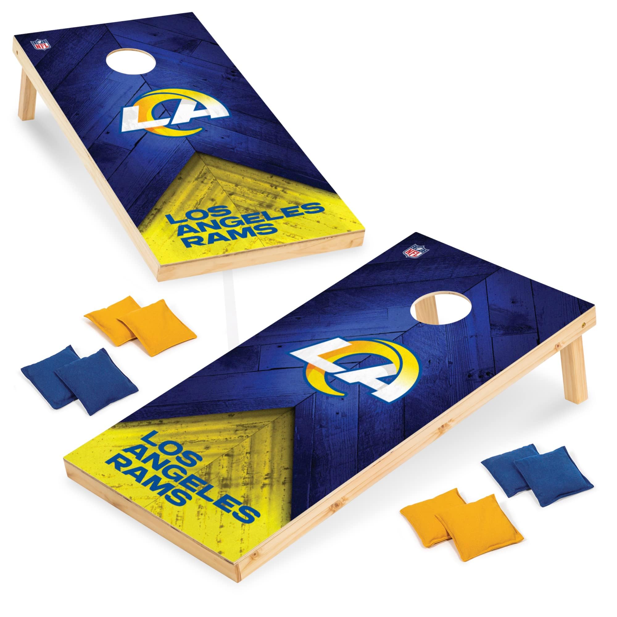 Wild Sports NFL Los Angeles Rams 2' x 4' Regulation Size Solid Wood Cornhole Set with Direct Print HD Team Graphics - Sports Collectibles, Sports Memorabilia, Sports Fan Shop, Sports Gifts