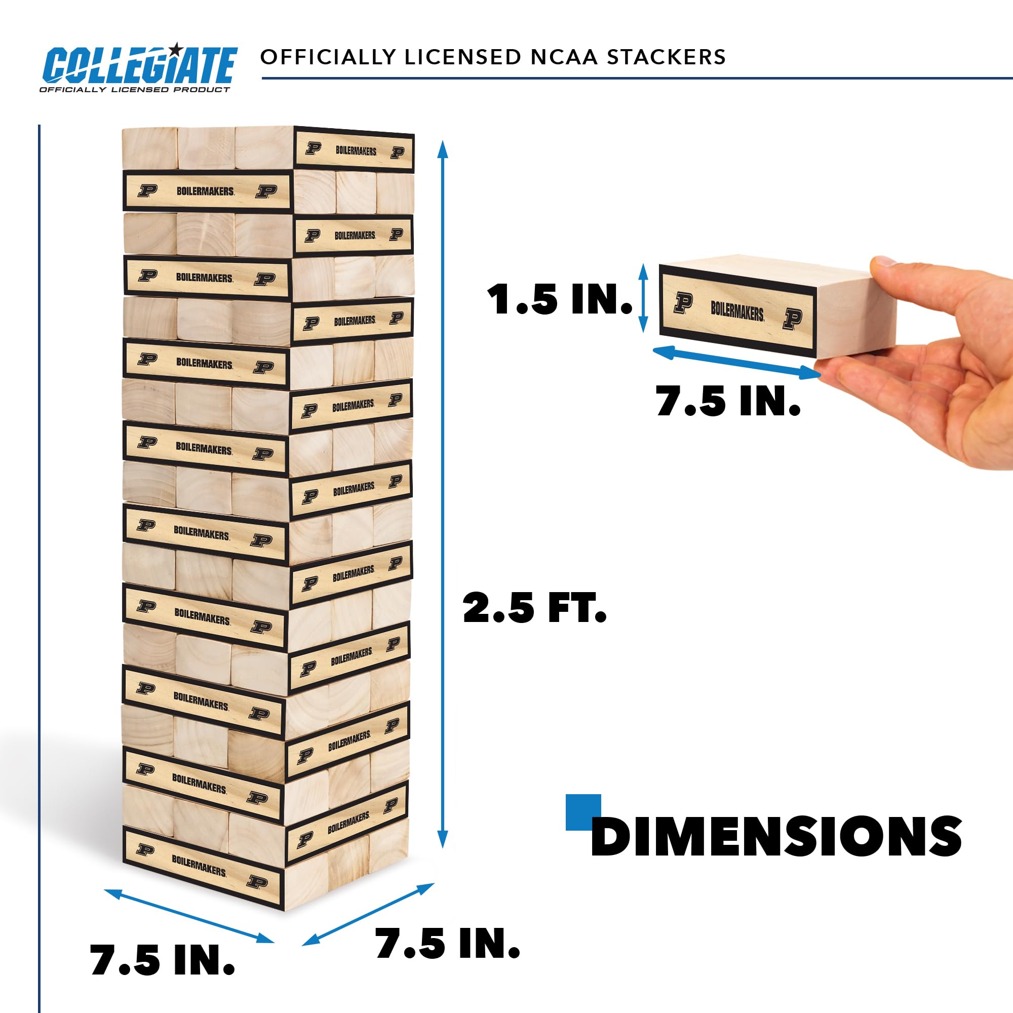 Wild Sports NCAA Purdue Boilermakers Giant Stacking Wooden Blocks – Tumbling Tower Classic Family Game Stacks Over 5 ft. High – Great Gift for Any College Football Fan! - Sports Collectibles, Sports Memorabilia, Sports Fan Shop, Sports Gifts