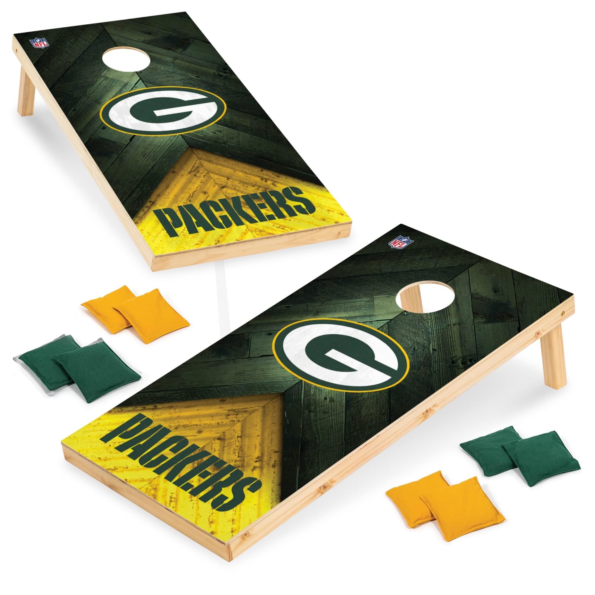 Wild Sports NFL Green Bay Packers 2' x 4' Regulation Size Solid Wood Cornhole Set with Direct Print HD Team Graphics - Sports Collectibles, Sports Memorabilia, Sports Fan Shop, Sports Gifts