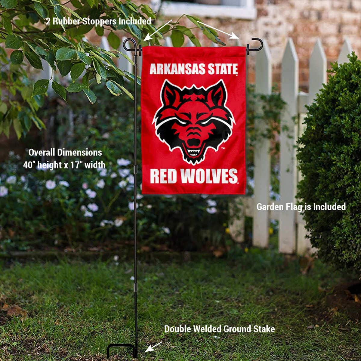 College Flags & Banners Co. Arkansas State Red Wolves Garden Flag and USA Flag Stand Pole Holder Set - Sports Collectibles, Sports Memorabilia, Sports Fan Shop, Sports Gifts