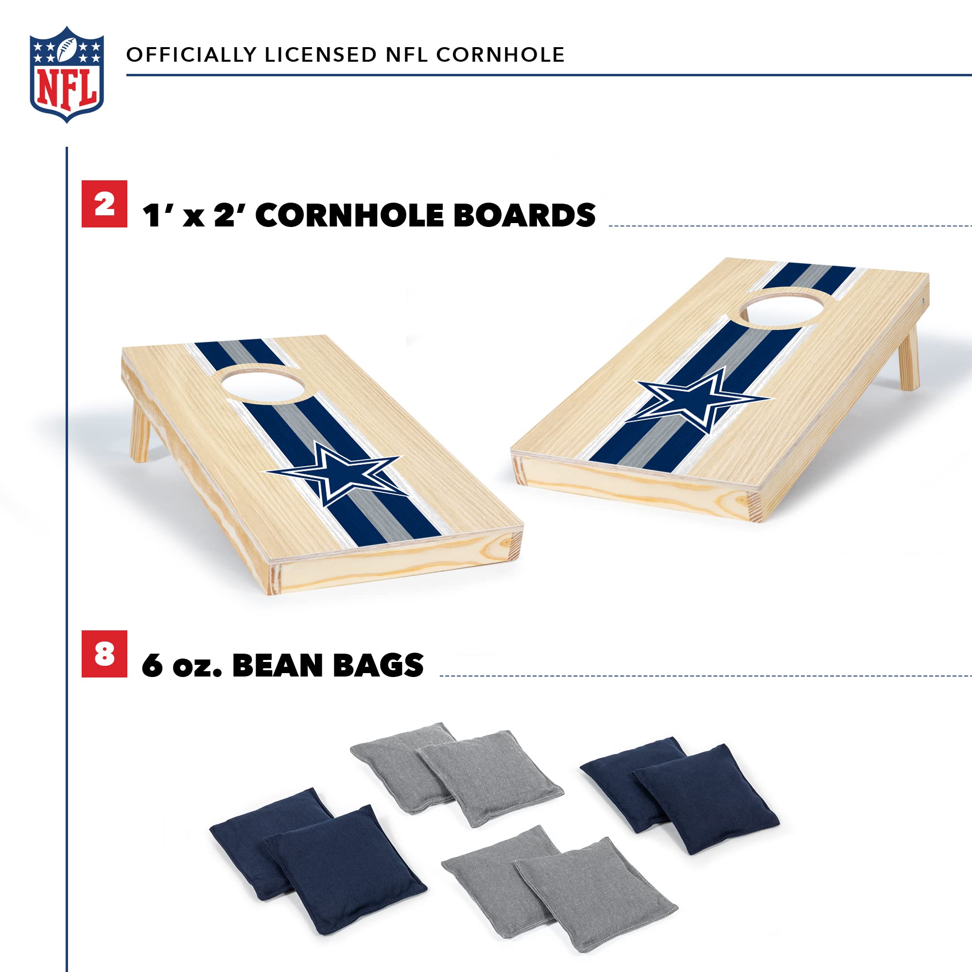 Wild Sports NFL Football Dallas Cowboys 1' x 2' Travel Size Solid Wood Cornhole Set with Direct Print HD Team Graphics – Great Gift for Any Sports Fan! Bean Bag Toss Family Games for Outdoor Play - Sports Collectibles, Sports Memorabilia, Sports Fan Shop, Sports Gifts