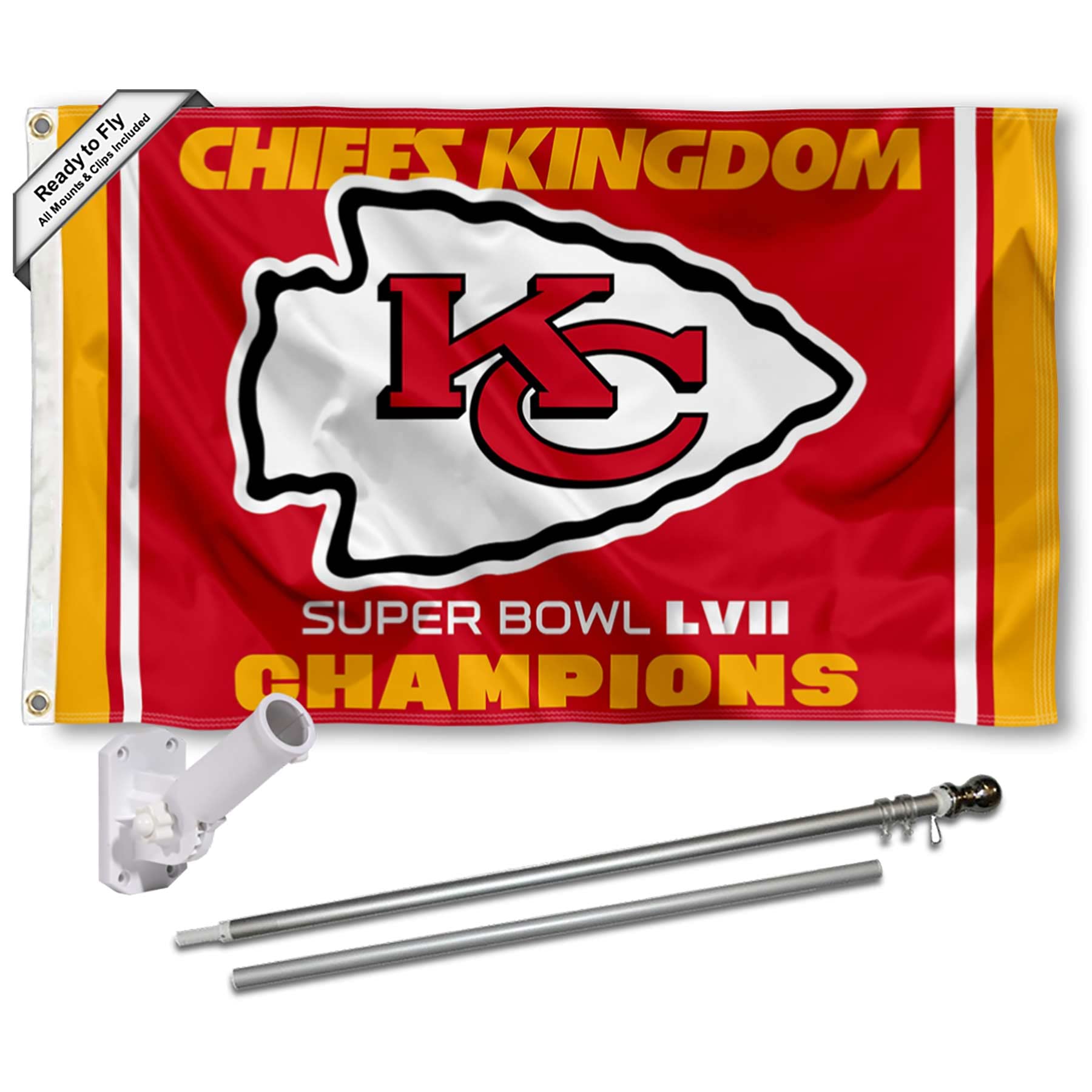 WinCraft Kansas City Chiefs Super Bowl Kingdom Champions Flag Pole and Bracket Mount Kit - Sports Collectibles, Sports Memorabilia, Sports Fan Shop, Sports Gifts