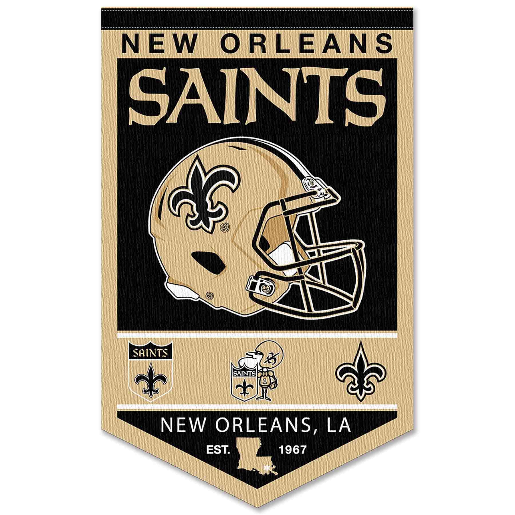 WinCraft New Orleans Saints Heritage History Banner Pennant - Sports Collectibles, Sports Memorabilia, Sports Fan Shop, Sports Gifts