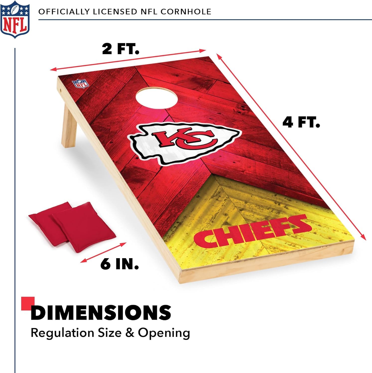 Wild Sports NFL Kansas City Chiefs 2' x 4' Regulation Size Solid Wood Cornhole Set with Direct Print HD Team Graphics - Sports Collectibles, Sports Memorabilia, Sports Fan Shop, Sports Gifts