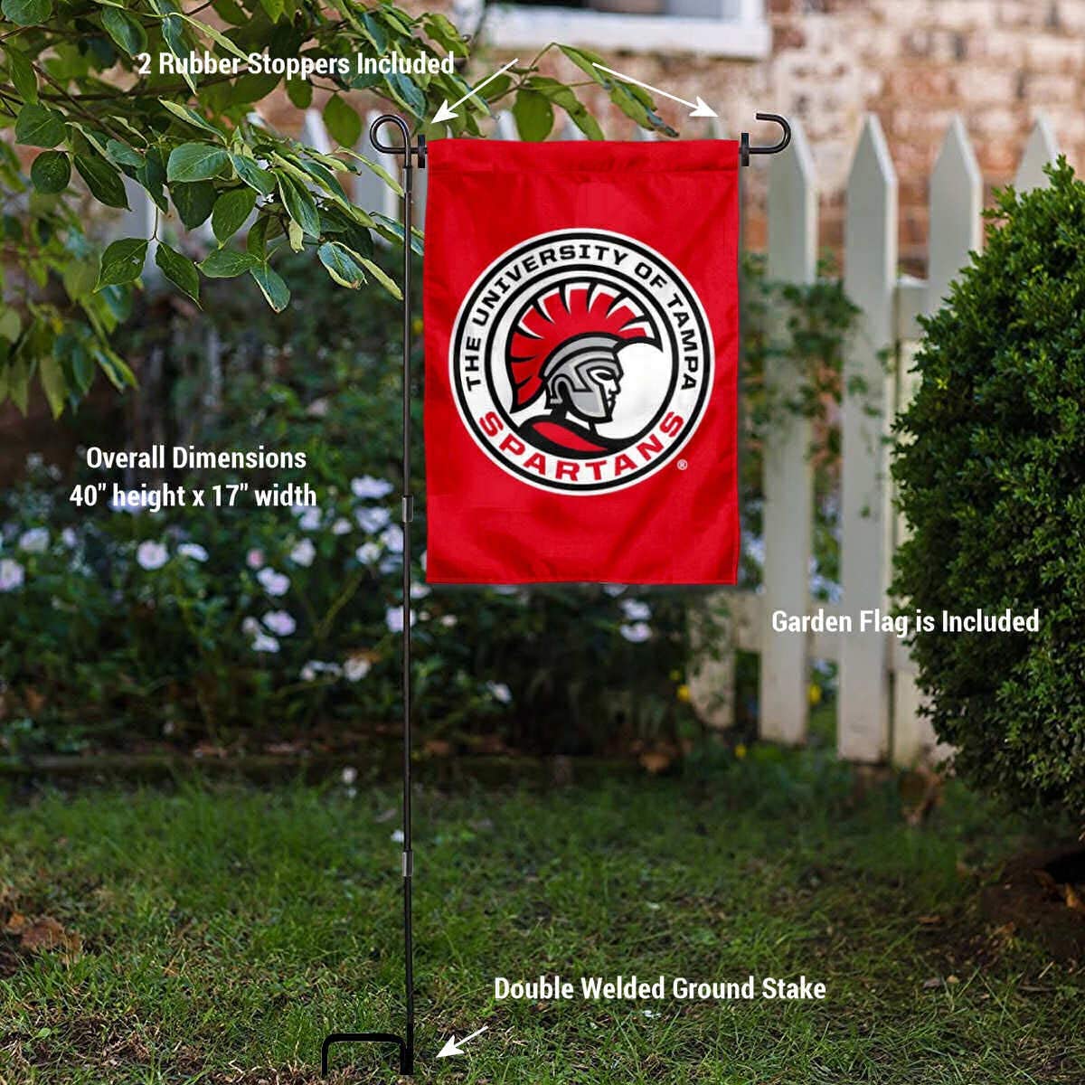 College Flags & Banners Co. Tampa Spartans Garden Flag and USA Flag Stand Pole Holder Set - Sports Collectibles, Sports Memorabilia, Sports Fan Shop, Sports Gifts