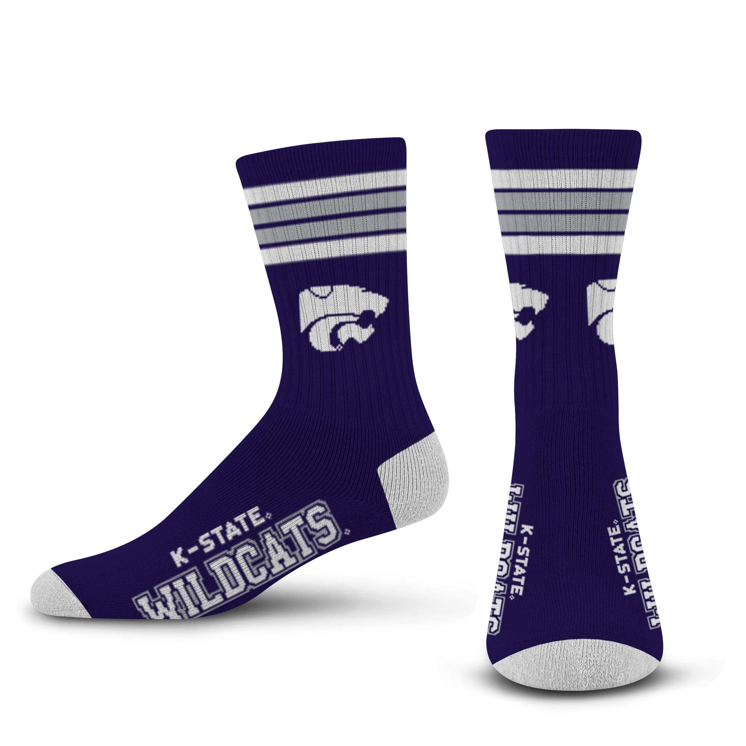 For Bare Feet NCAA Kansas State Wildcats 4 Stripe Deuce Crew Sock Team Color MEDIUM - Sports Gifts, Sports Memorabilia, Sports Collectibles, Fan Shop