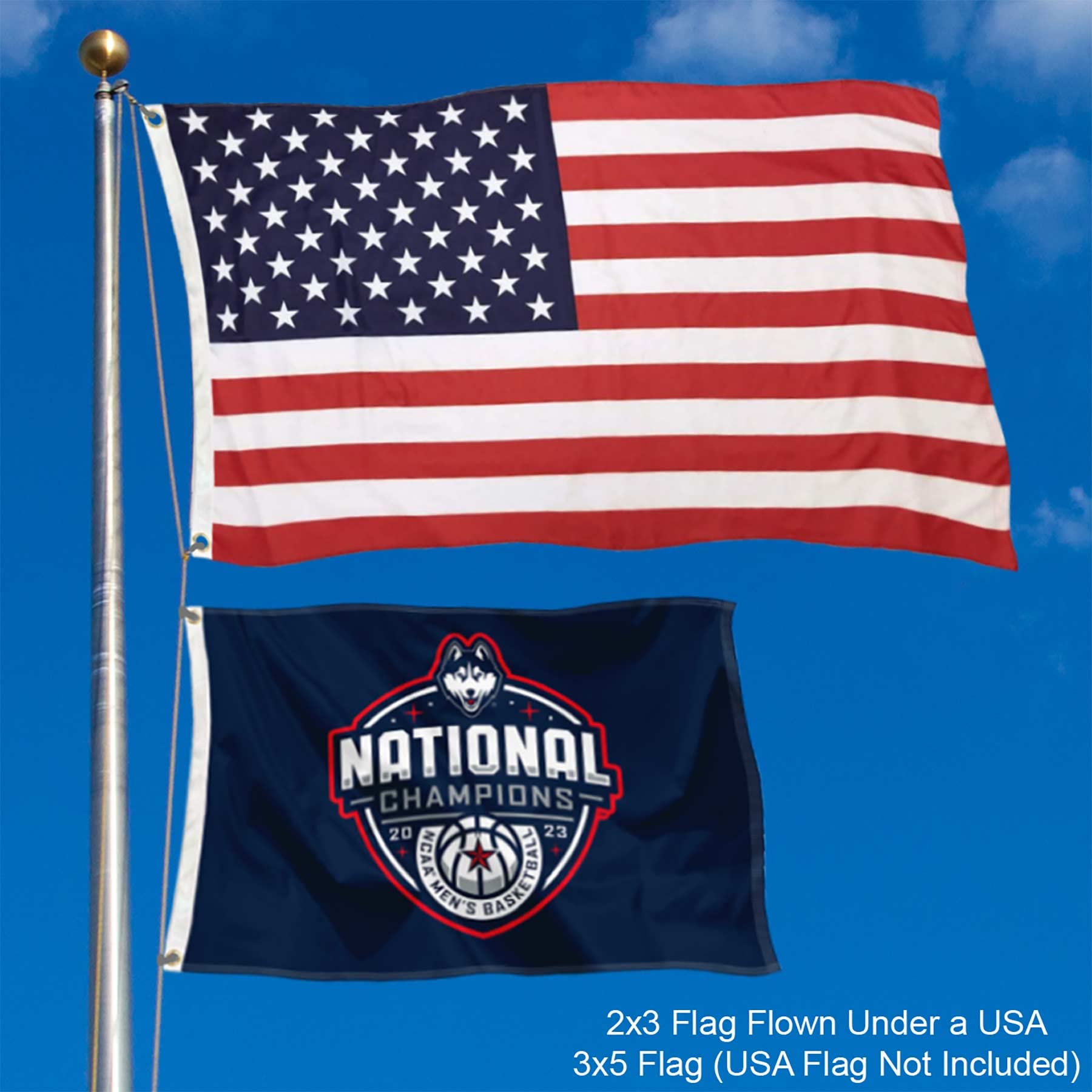 University of Connecticut UCONN College Basketball 2023 National Champions 2x3 Foot Flag - Sports Collectibles, Sports Memorabilia, Sports Fan Shop, Sports Gifts