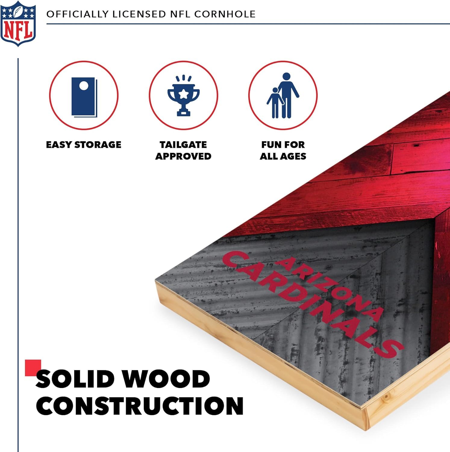 Wild Sports NFL Arizona Cardinals 2' x 4' Regulation Size Solid Wood Cornhole Set with Direct Print HD Team Graphics - Sports Collectibles, Sports Memorabilia, Sports Fan Shop, Sports Gifts