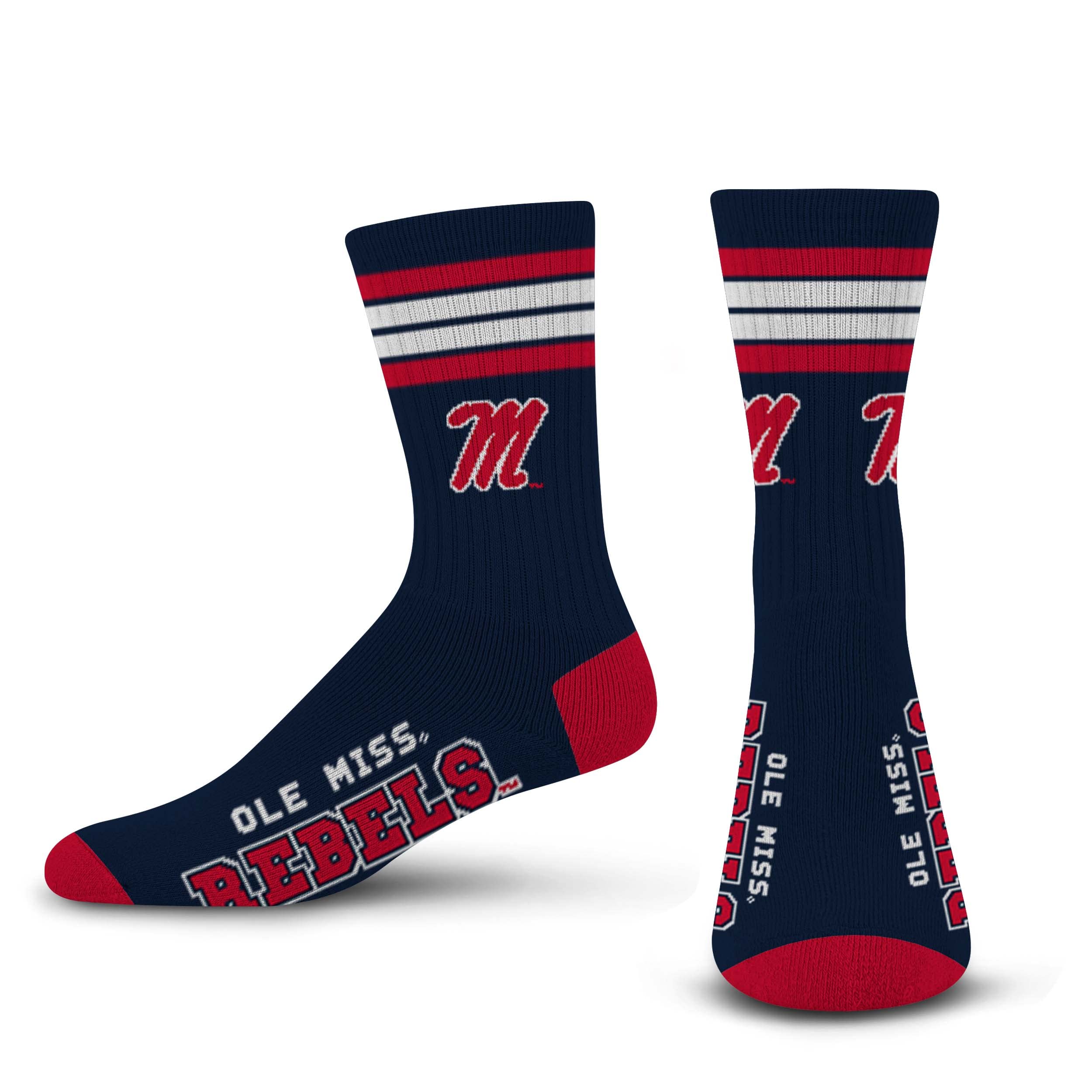 For Bare Feet NCAA Mississippi Ole Miss Rebels 4 Stripe Deuce Crew Sock Team Color MEDIUM - Sports Gifts, Sports Memorabilia, Sports Collectibles, Fan Shop