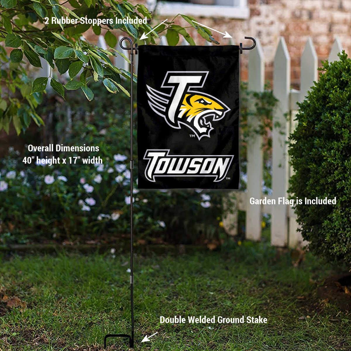 College Flags & Banners Co. Towson University Garden Flag and USA Flag Stand Pole Holder Set - Sports Collectibles, Sports Memorabilia, Sports Fan Shop, Sports Gifts