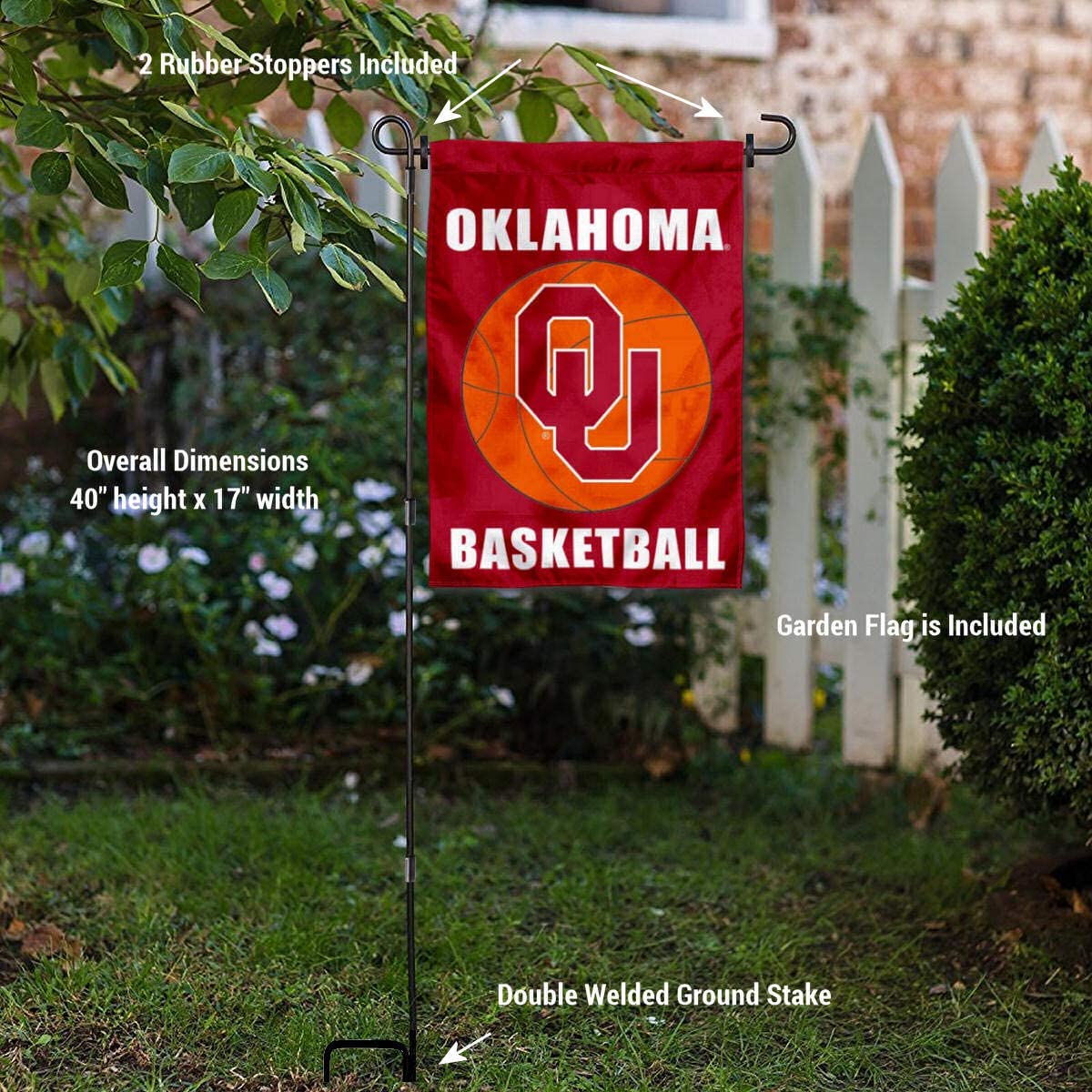 Oklahoma Sooners Basketball Garden Banner and USA Flag Stand Pole Holder Set - Sports Collectibles, Sports Memorabilia, Sports Fan Shop, Sports Gifts