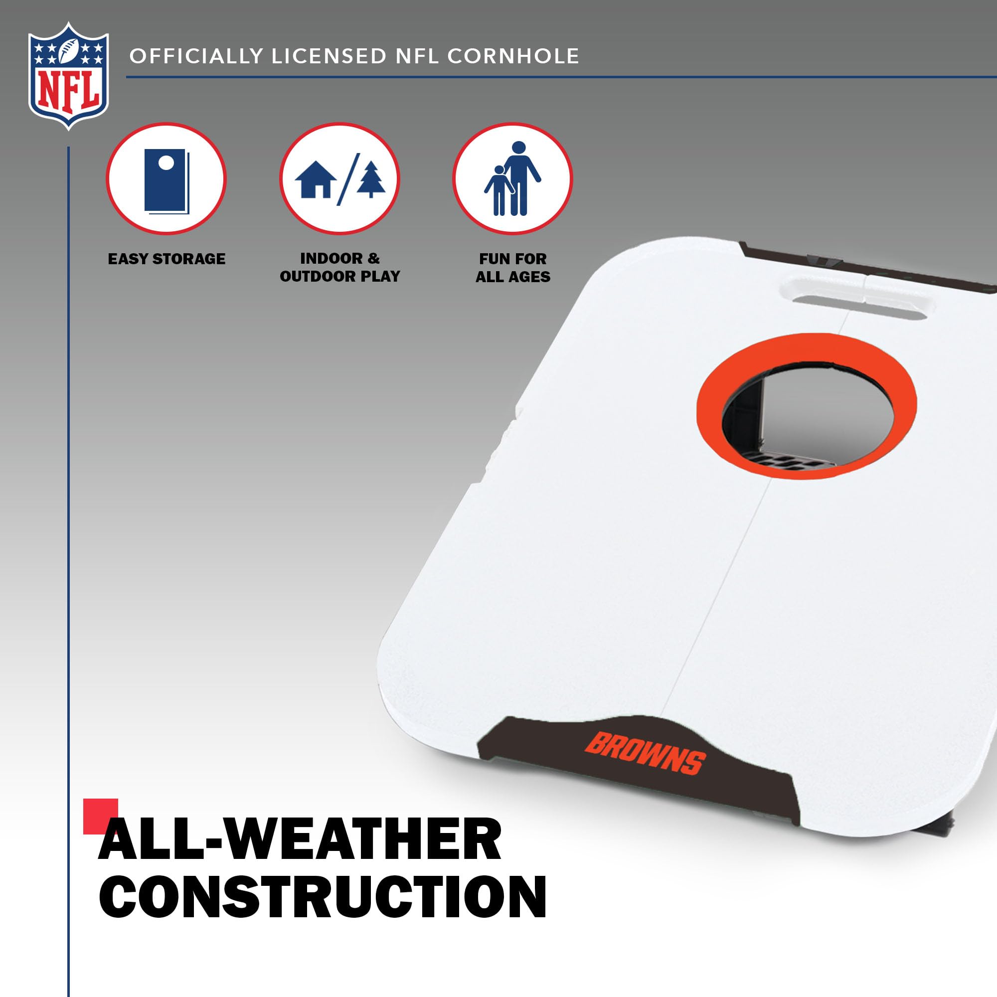 Wild Sports NFL Cleveland Browns Pro Football All-Weather Cornhole Set - Travel Bean Bag Toss Set Includes 8 Bean Bags - Sports Collectibles, Sports Memorabilia, Sports Fan Shop, Sports Gifts