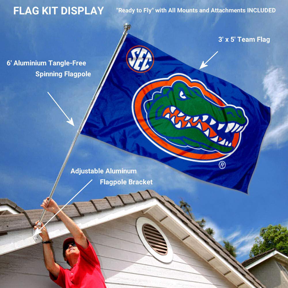 College Flags & Banners Co. Florida Gators SEC Flag with Pole and Bracket Kit - Sports Collectibles, Sports Memorabilia, Sports Fan Shop, Sports Gifts