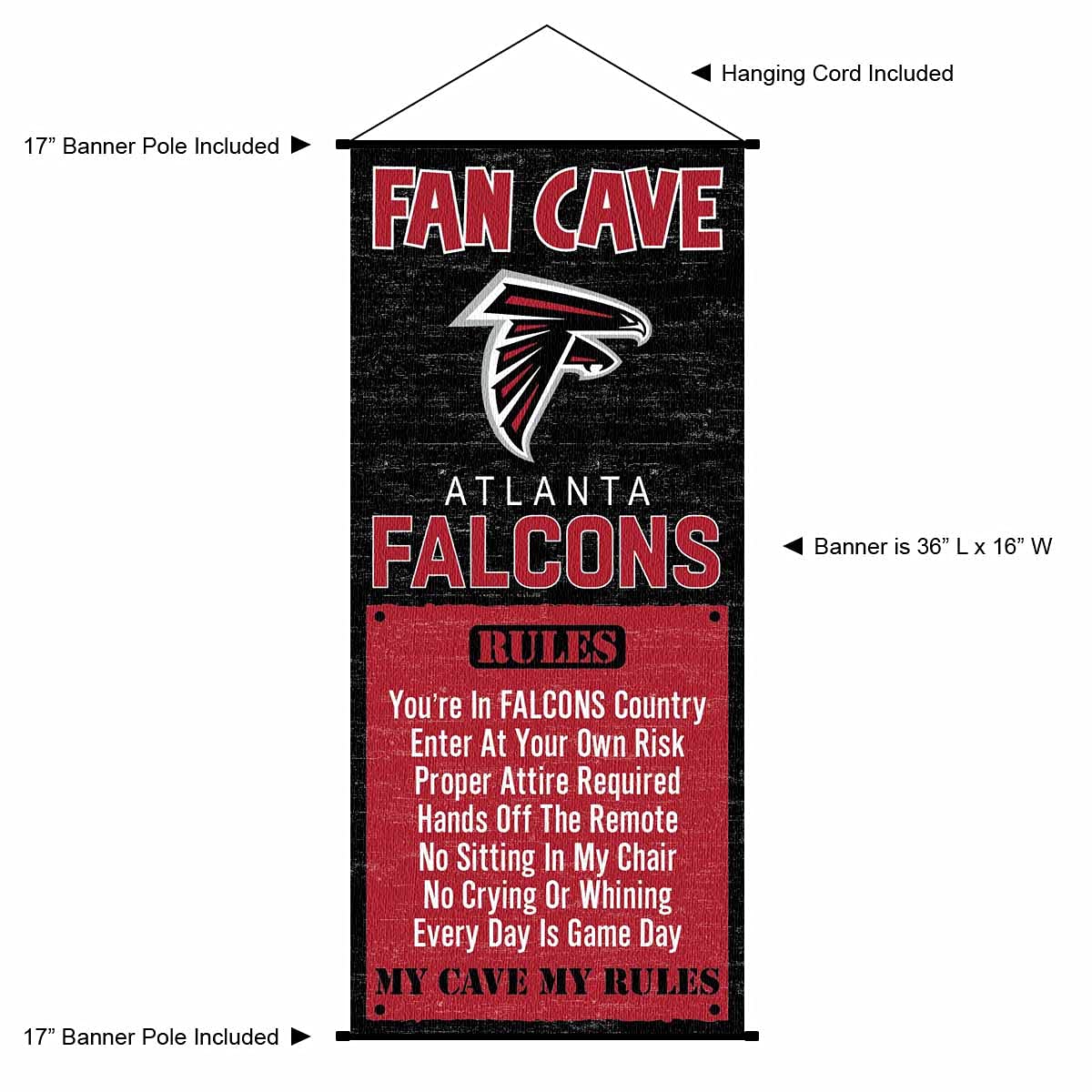 WinCraft Atlanta Falcons Man Cave Fan Banner Wall Door Scroll - Sports Collectibles, Sports Memorabilia, Sports Fan Shop, Sports Gifts