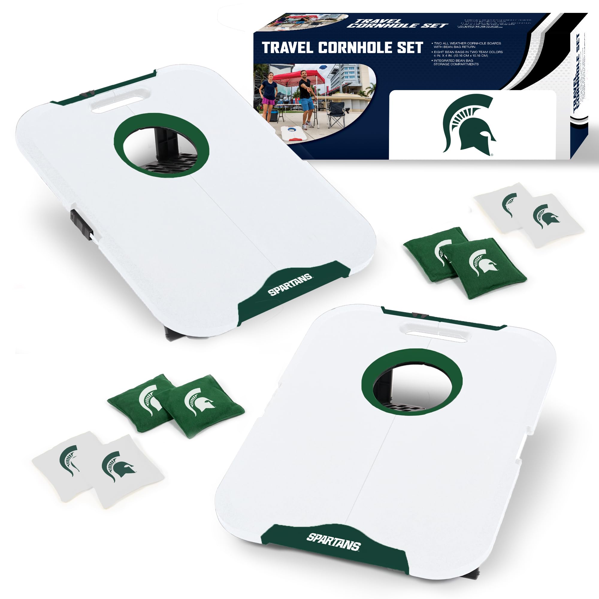 Wild Sports NCAA Michigan State Spartans Pro Football All-Weather Cornhole Set - Travel Bean Bag Toss Set Includes 8 Bean Bags - Sports Collectibles, Sports Memorabilia, Sports Fan Shop, Sports Gifts