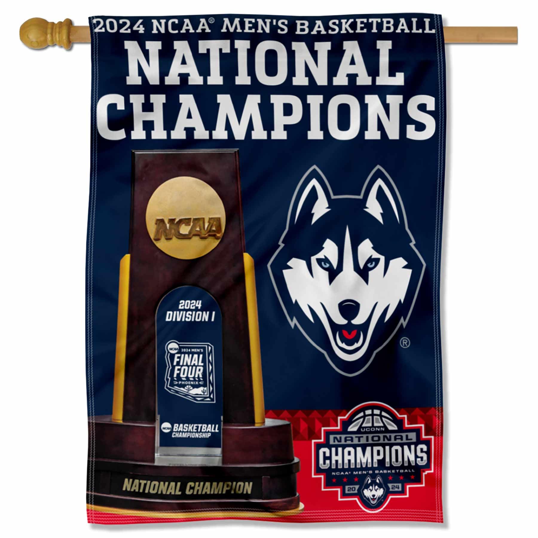 WinCraft Connecticut Huskies 2024 Basketball National Champions Banner Vertical Flag - Sports Collectibles, Sports Memorabilia, Sports Fan Shop, Sports Gifts