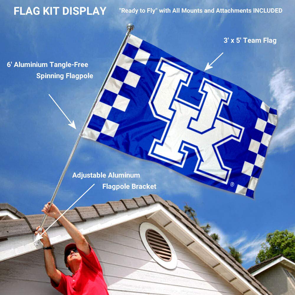 College Flags & Banners Co. Kentucky Wildcats Checkerboard Flag with Pole and Bracket Kit - Sports Collectibles, Sports Memorabilia, Sports Fan Shop, Sports Gifts