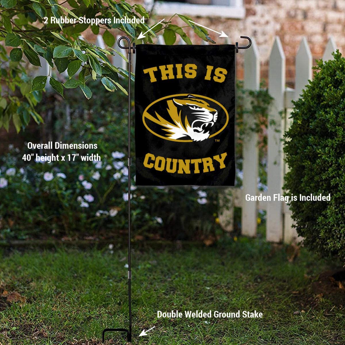 College Flags & Banners Co. Missouri Tigers Country Garden Flag and USA Flag Stand Pole Holder Set - Sports Collectibles, Sports Memorabilia, Sports Fan Shop, Sports Gifts