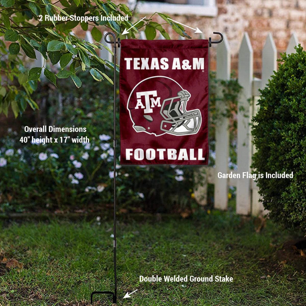 College Flags & Banners Co. Texas A&M Football Helmet Garden Banner and USA Flag Stand Pole Holder Set - Sports Collectibles, Sports Memorabilia, Sports Fan Shop, Sports Gifts