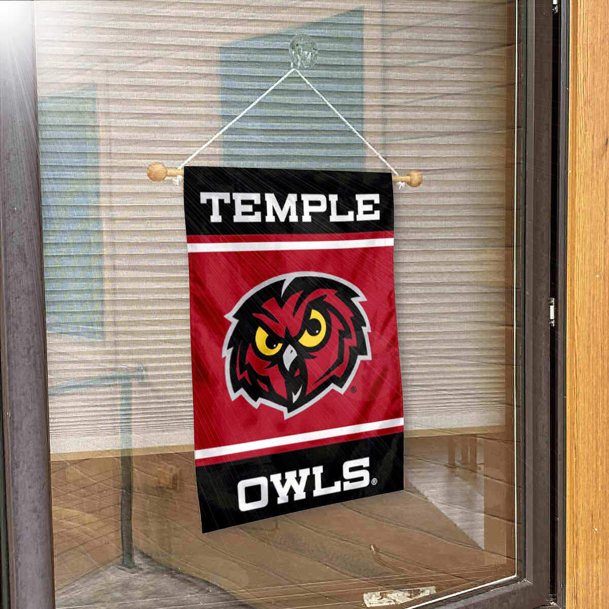 College Flags & Banners Co. Temple Owls Window Wall Banner Hanging Flag with Suction Cup - Sports Collectibles, Sports Memorabilia, Sports Fan Shop, Sports Gifts
