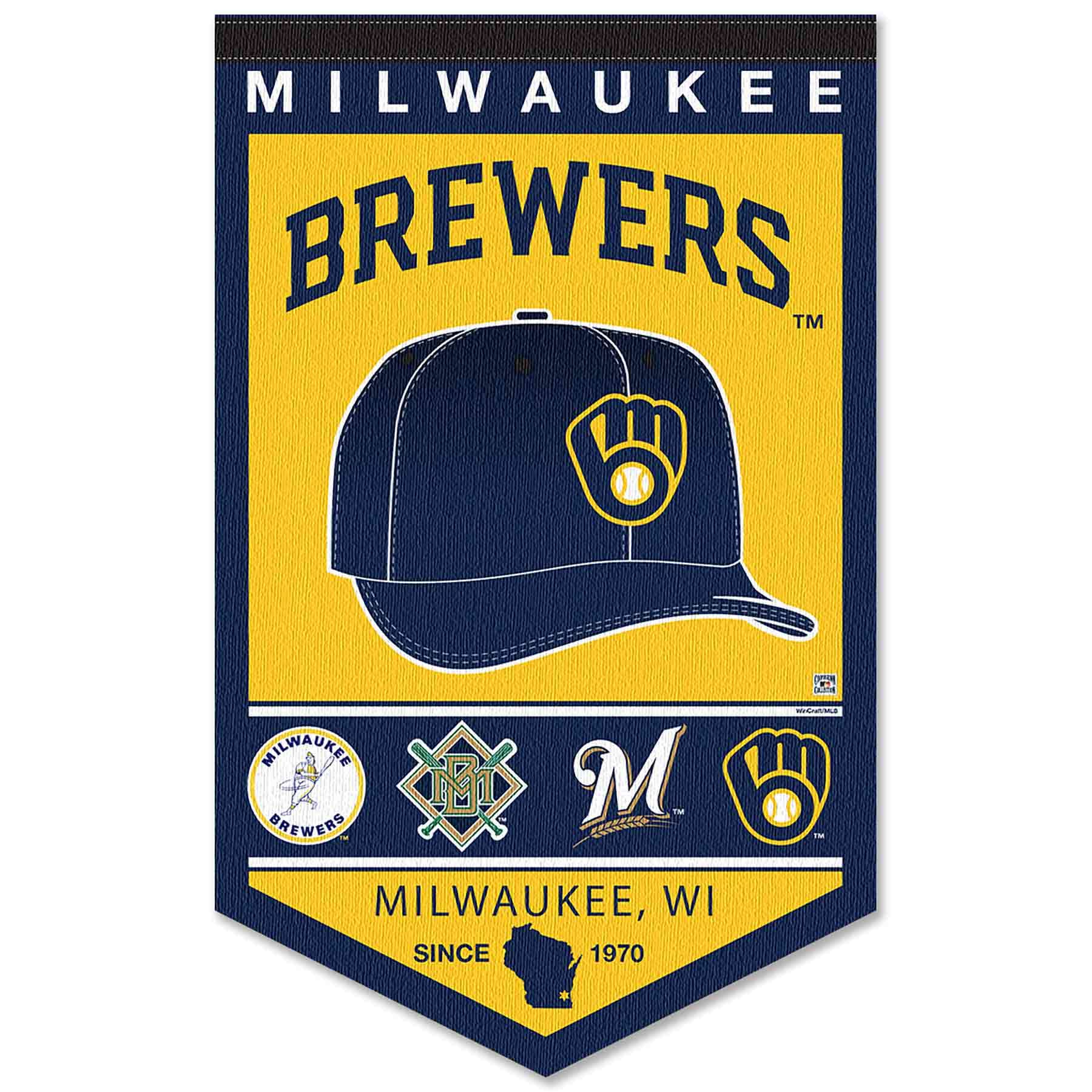 WinCraft Milwaukee Brewers Heritage History Banner Pennant - Sports Collectibles, Sports Memorabilia, Sports Fan Shop, Sports Gifts