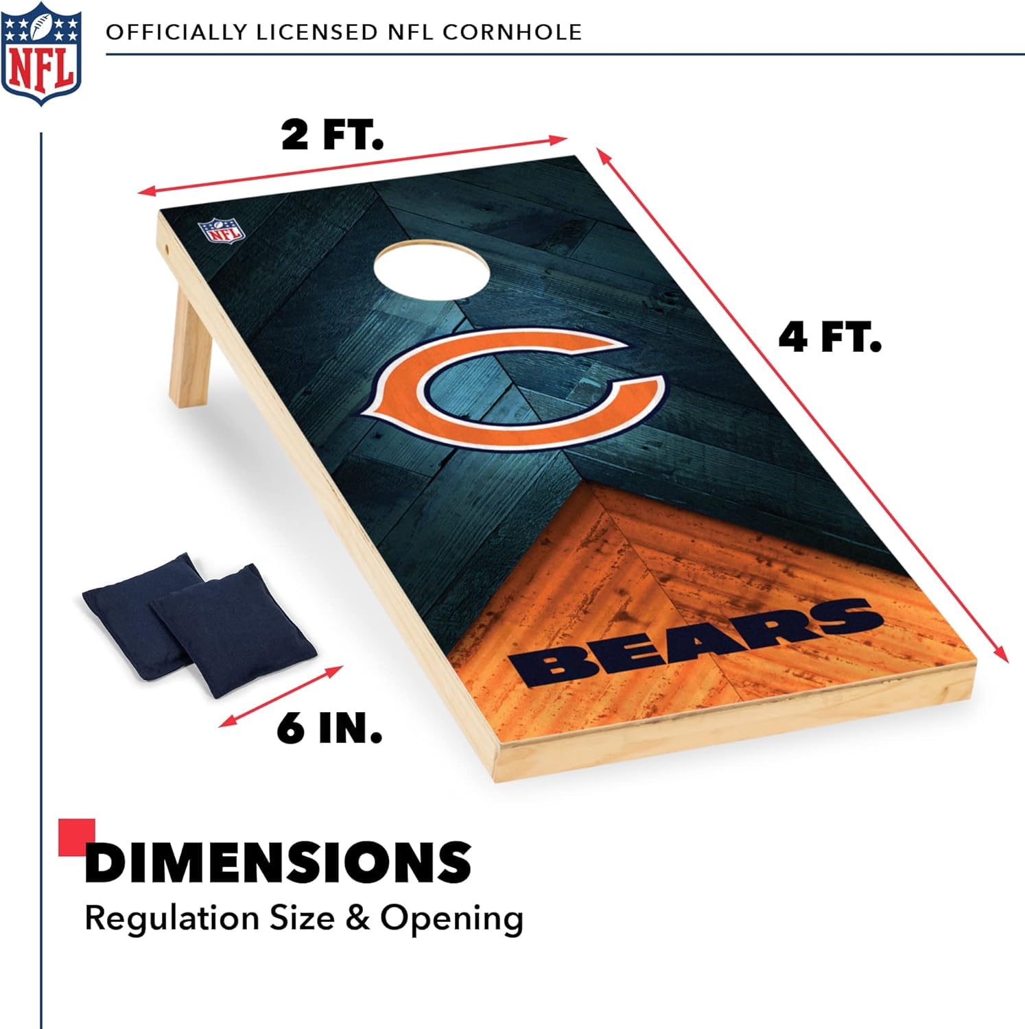 Wild Sports NFL Chicago Bears 2' x 4' Regulation Size Solid Wood Cornhole Set with Direct Print HD Team Graphics - Sports Collectibles, Sports Memorabilia, Sports Fan Shop, Sports Gifts