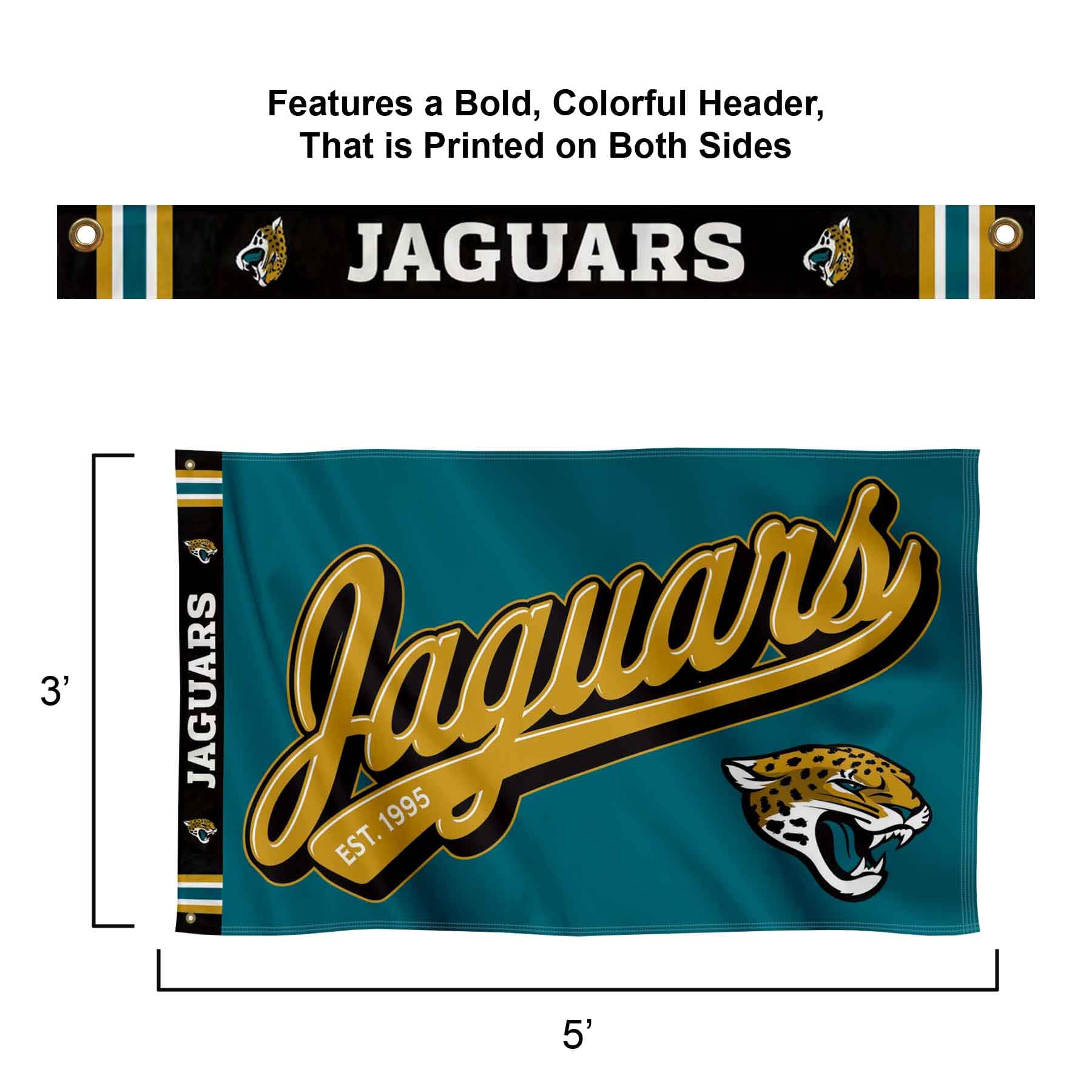 WinCraft Jacksonville Jaguars Script Logo Premium Flag - Sports Collectibles, Sports Memorabilia, Sports Fan Shop, Sports Gifts