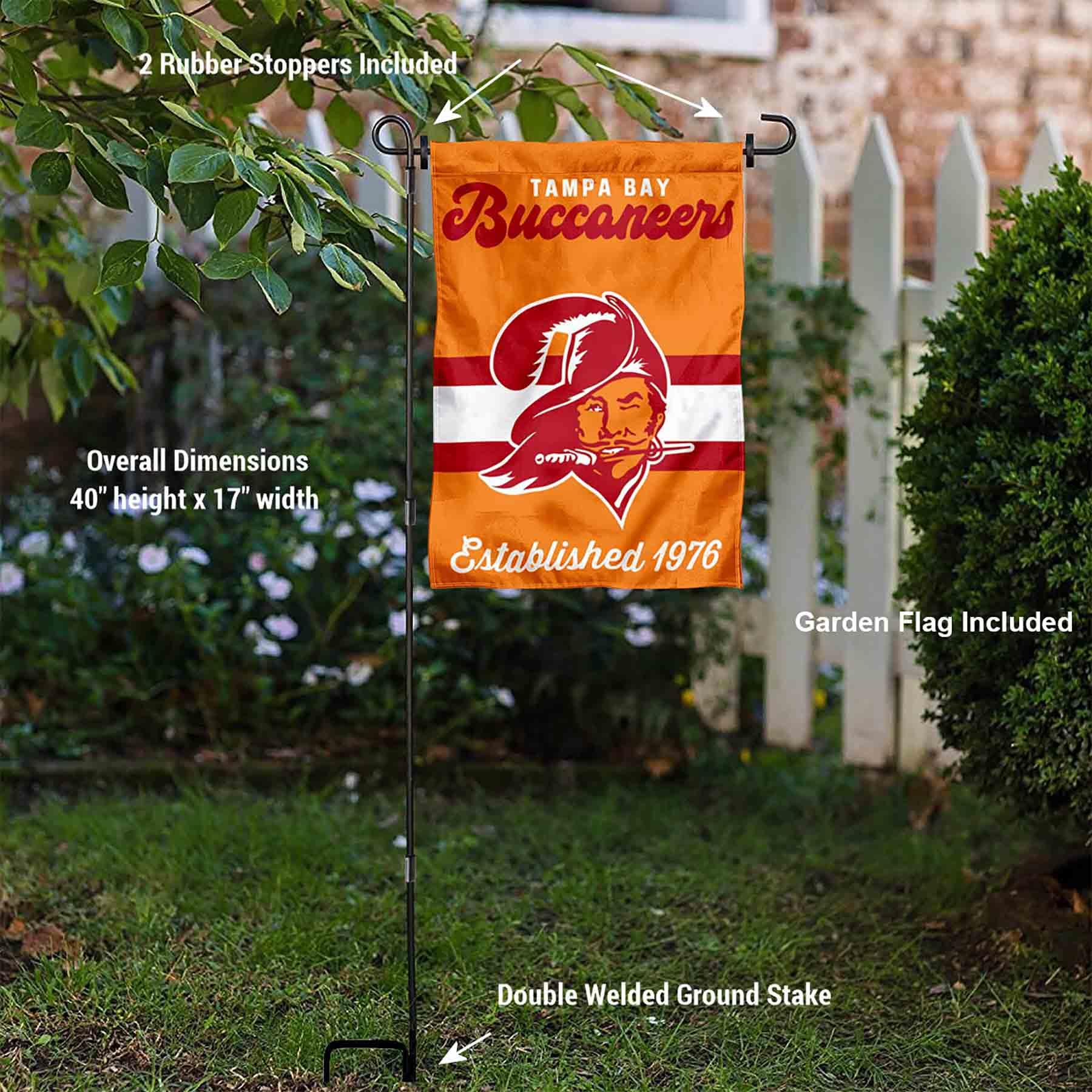 WinCraft Tampa Bay Buccaneers Throwback Retro Vintage Garden Flag and Flagpole Mount - Sports Collectibles, Sports Memorabilia, Sports Fan Shop, Sports Gifts