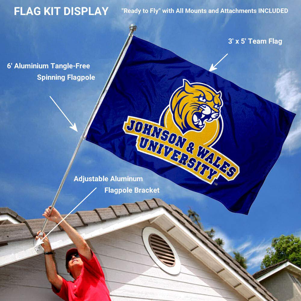 College Flags & Banners Co. Johnson and Wales University Wildcats Logo Flag and Pole Bracket Mount Bundle - Sports Collectibles, Sports Memorabilia, Sports Fan Shop, Sports Gifts