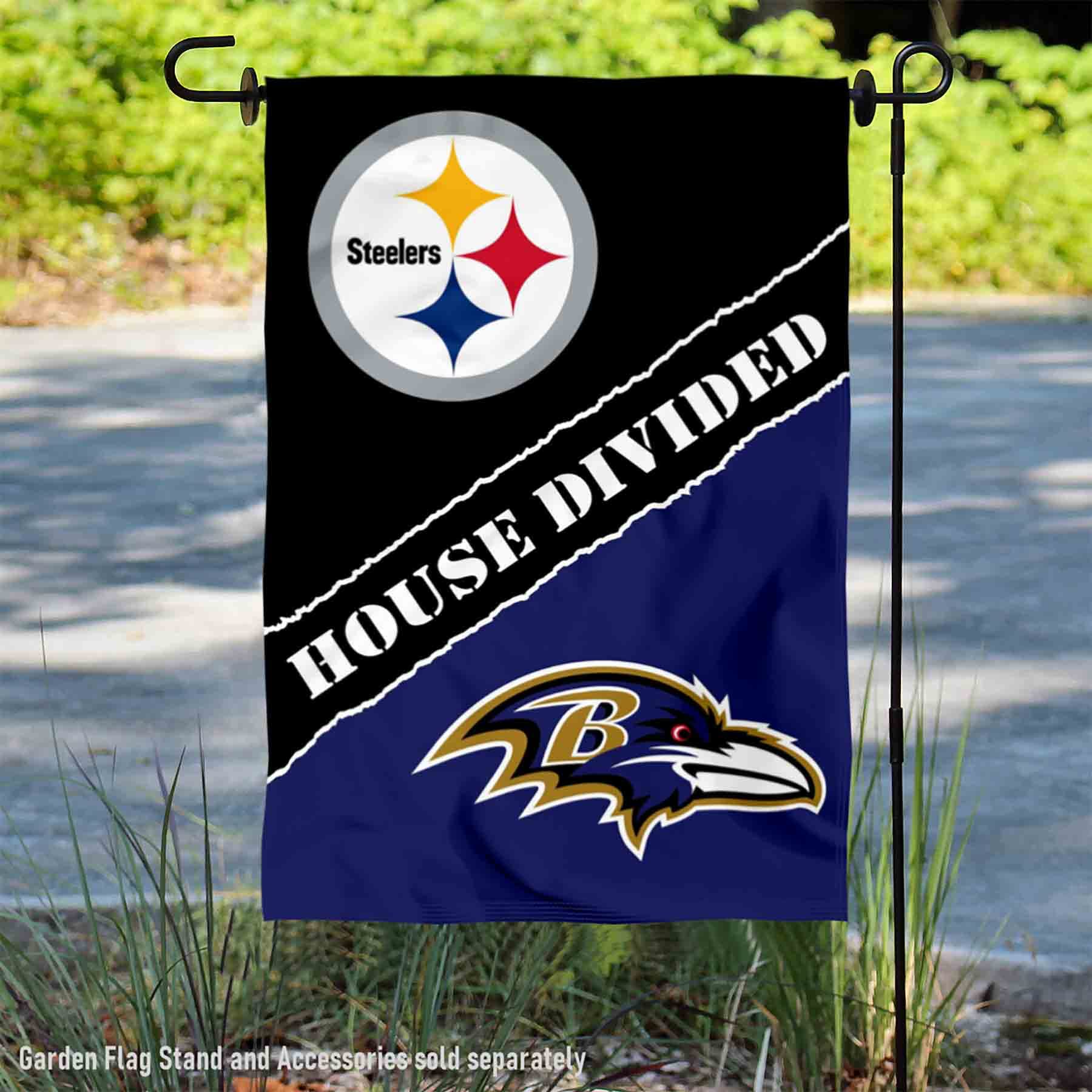 WinCraft House Divided Steelers and Ravens Double Sided Garden Flag - Sports Collectibles, Sports Memorabilia, Sports Fan Shop, Sports Gifts