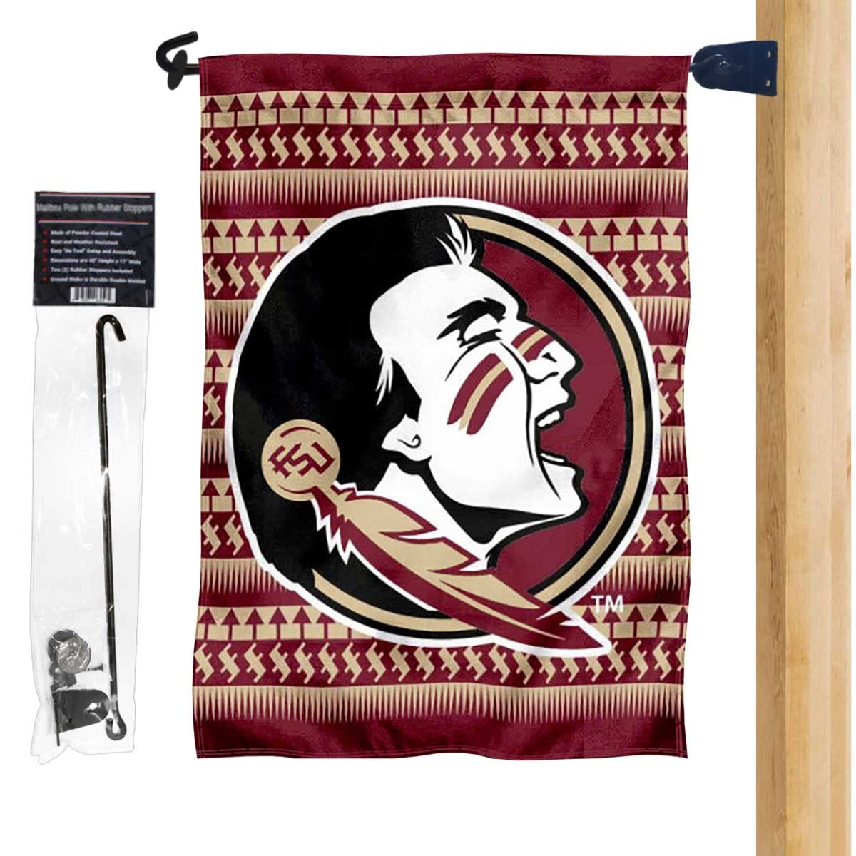 Florida State Seminoles Chevron Garden Flag and Mailbox Post Pole Mount Holder Set - Sports Collectibles, Sports Memorabilia, Sports Fan Shop, Sports Gifts
