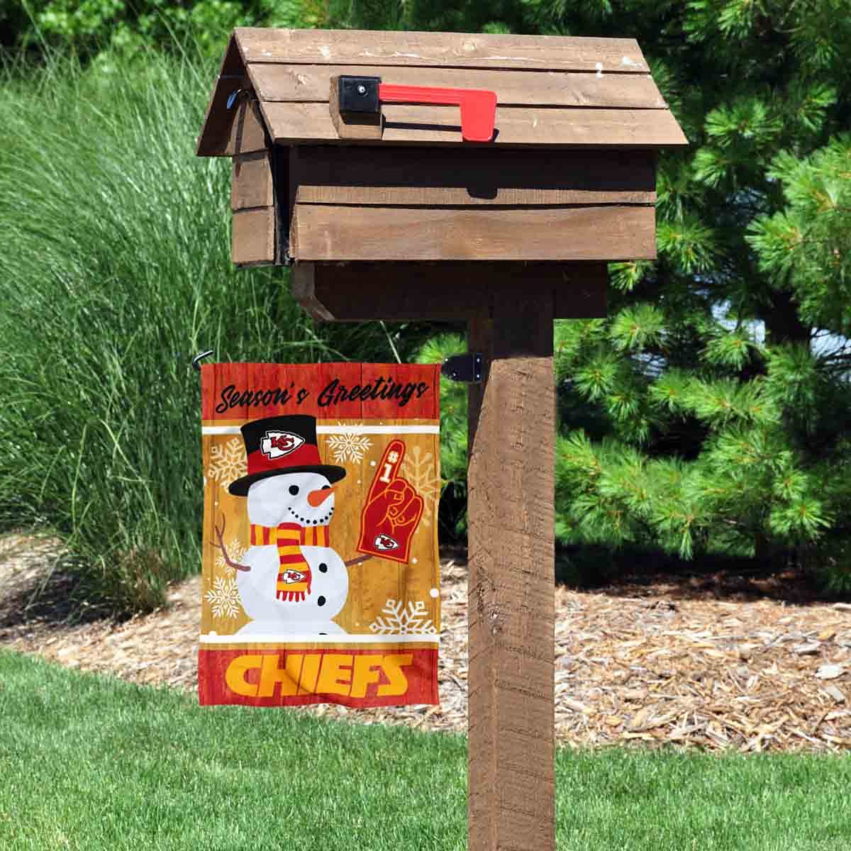 Kansas City Chiefs Holiday Winter Snow Garden Flag Double Sided Banner - Sports Collectibles, Sports Memorabilia, Sports Fan Shop, Sports Gifts