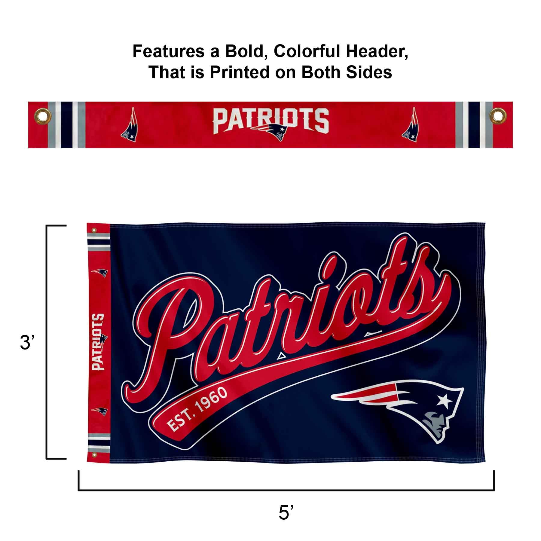 WinCraft New England Patriots Script Logo Premium Flag - Sports Collectibles, Sports Memorabilia, Sports Fan Shop, Sports Gifts