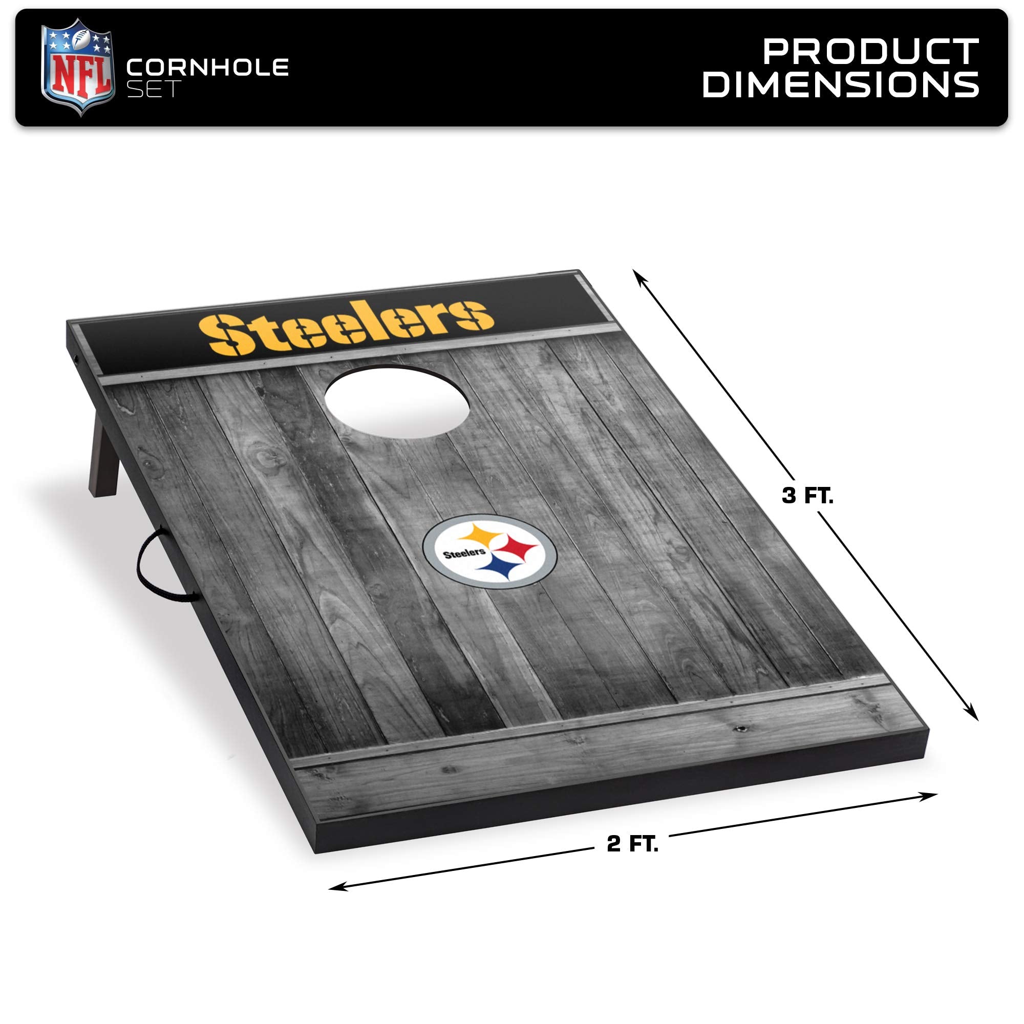 Wild Sports 2'x3' MDF Wood NFL Pittsburgh Steelers Cornhole Set - Grey Wood Design - Sports Collectibles, Sports Memorabilia, Sports Fan Shop, Sports Gifts