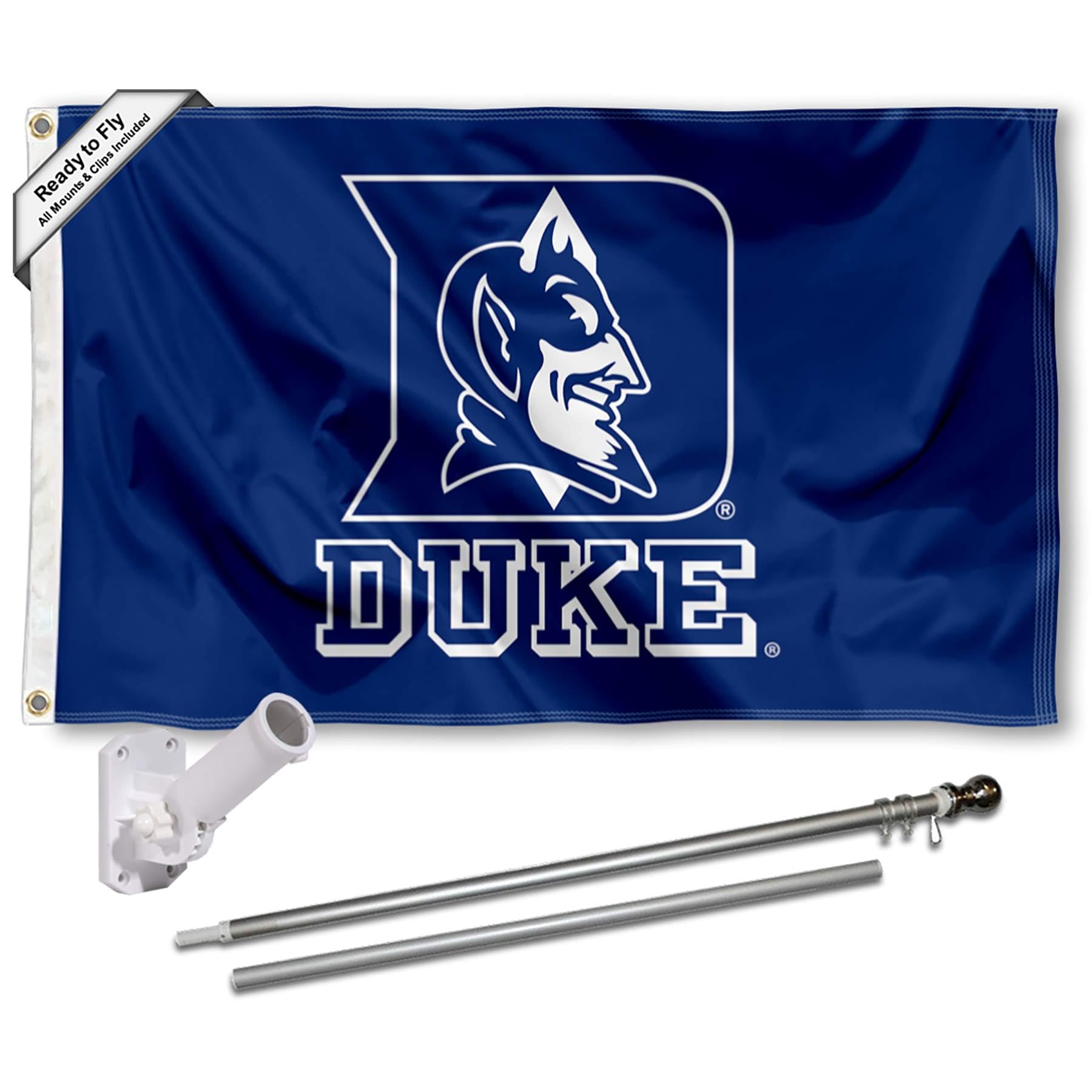 College Flags & Banners Co. Duke Blue Devils Flag with Pole and Bracket Holder University Set - Sports Collectibles, Sports Memorabilia, Sports Fan Shop, Sports Gifts