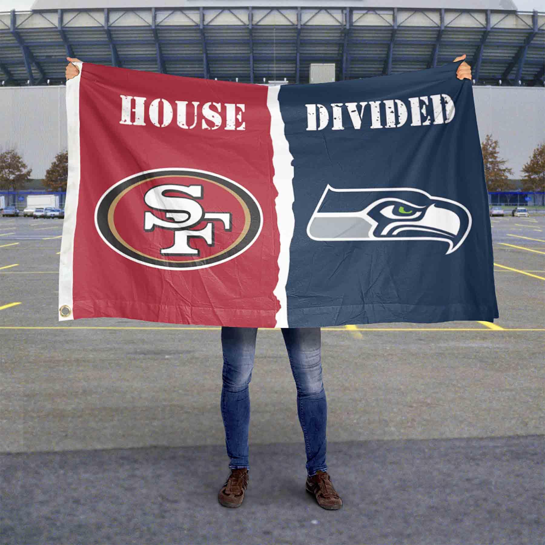 WinCraft San Francisco 49ers and Seattle Seahawks House Divided Flag Rivalry Banner - Sports Collectibles, Sports Memorabilia, Sports Fan Shop, Sports Gifts