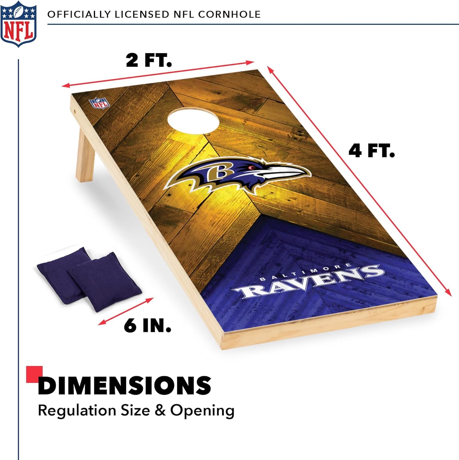 Wild Sports NFL Baltimore Ravens 2' x 4' Regulation Size Solid Wood Cornhole Set with Direct Print HD Team Graphics - Sports Collectibles, Sports Memorabilia, Sports Fan Shop, Sports Gifts
