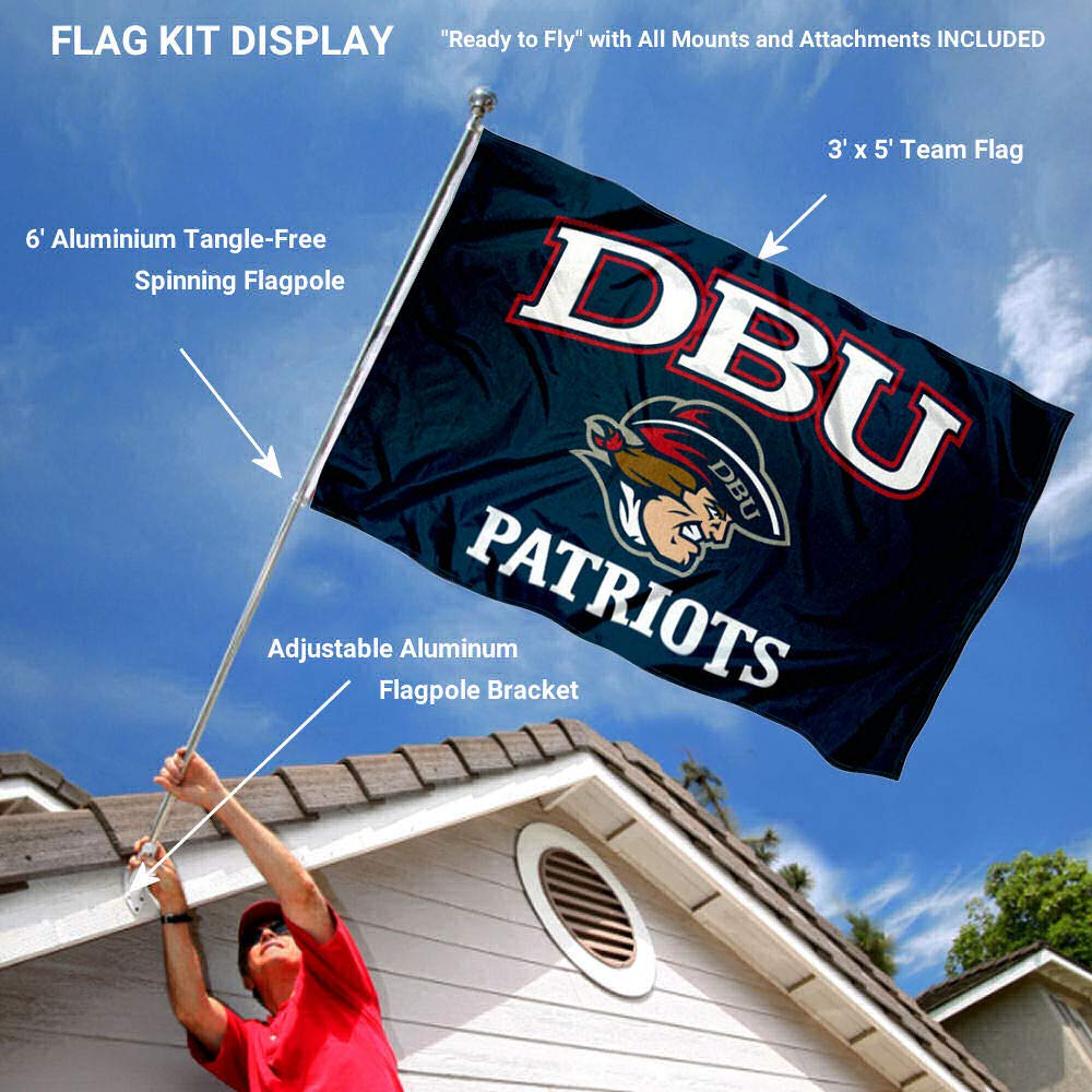 College Flags & Banners Co. DBU Patriots DBU Logo Flag and Pole Bracket Mount Bundle - Sports Collectibles, Sports Memorabilia, Sports Fan Shop, Sports Gifts