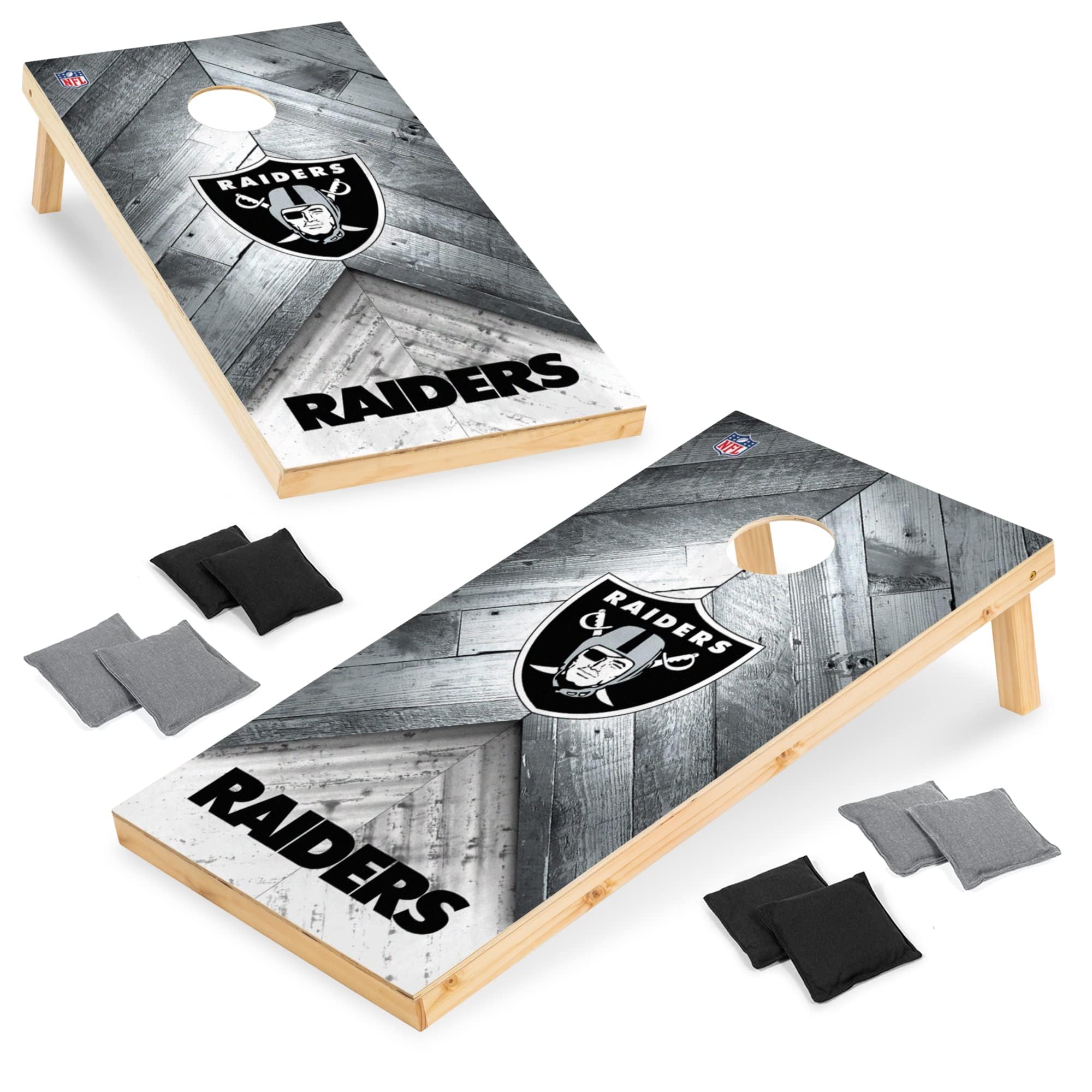Wild Sports NFL Las Vegas Raiders 2' x 4' Regulation Size Solid Wood Cornhole Set with Direct Print HD Team Graphics - Sports Collectibles, Sports Memorabilia, Sports Fan Shop, Sports Gifts