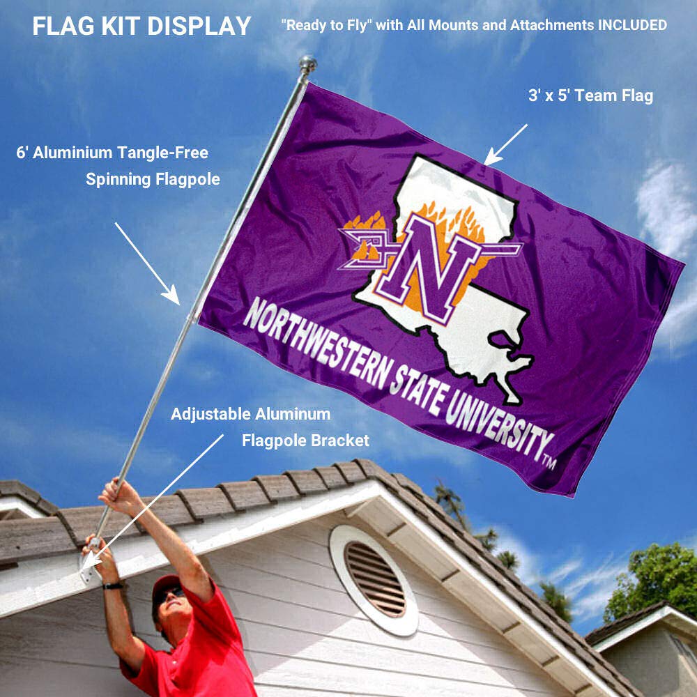 Northwestern State University Polyester Flag and Pole Bracket Mount Bundle - Sports Collectibles, Sports Memorabilia, Sports Fan Shop, Sports Gifts
