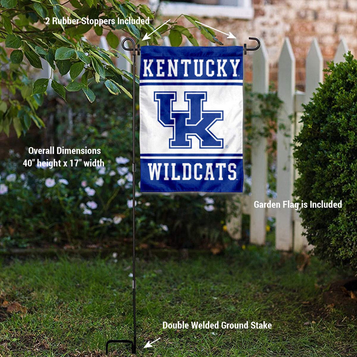 College Flags & Banners Co. Kentucky Wildcats Garden Flag with Stand Holder - Sports Collectibles, Sports Memorabilia, Sports Fan Shop, Sports Gifts