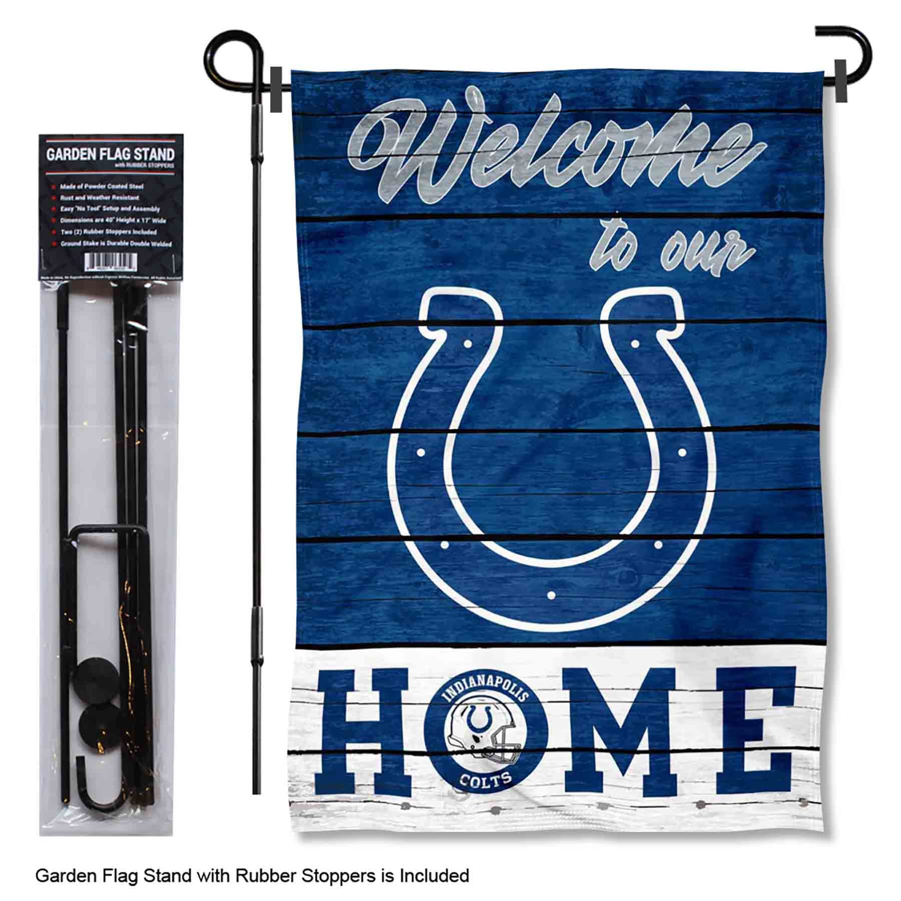 WinCraft Colts Welcome to Our Home Garden Flag and Flagpole Mount - Sports Collectibles, Sports Memorabilia, Sports Fan Shop, Sports Gifts