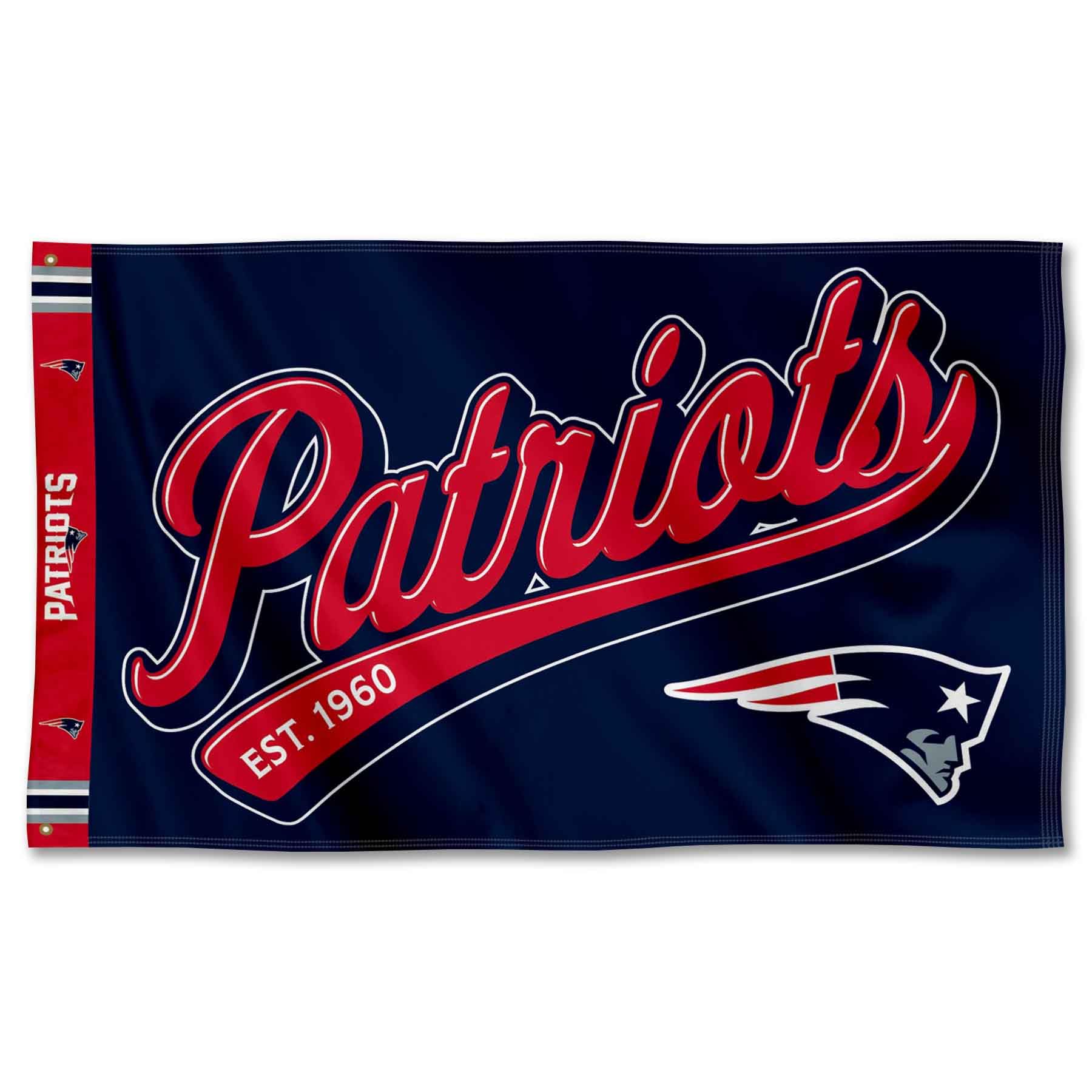 WinCraft New England Patriots Script Logo Premium Flag - Sports Collectibles, Sports Memorabilia, Sports Fan Shop, Sports Gifts