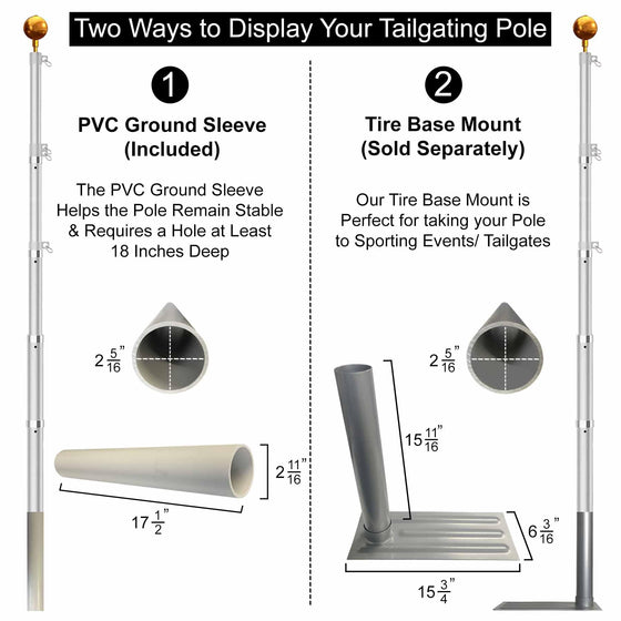 College Flags & Banners Co. 20 Feet Tailgating Flag Pole Telescopic Aluminum - Sports Collectibles, Sports Memorabilia, Sports Fan Shop, Sports Gifts